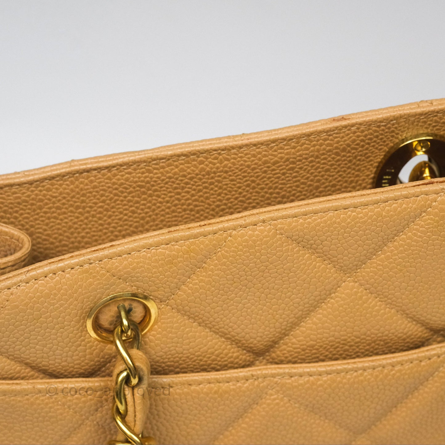 Chanel Vintage CC Quilted Tote Dark Beige Caviar 24K Gold Hardware