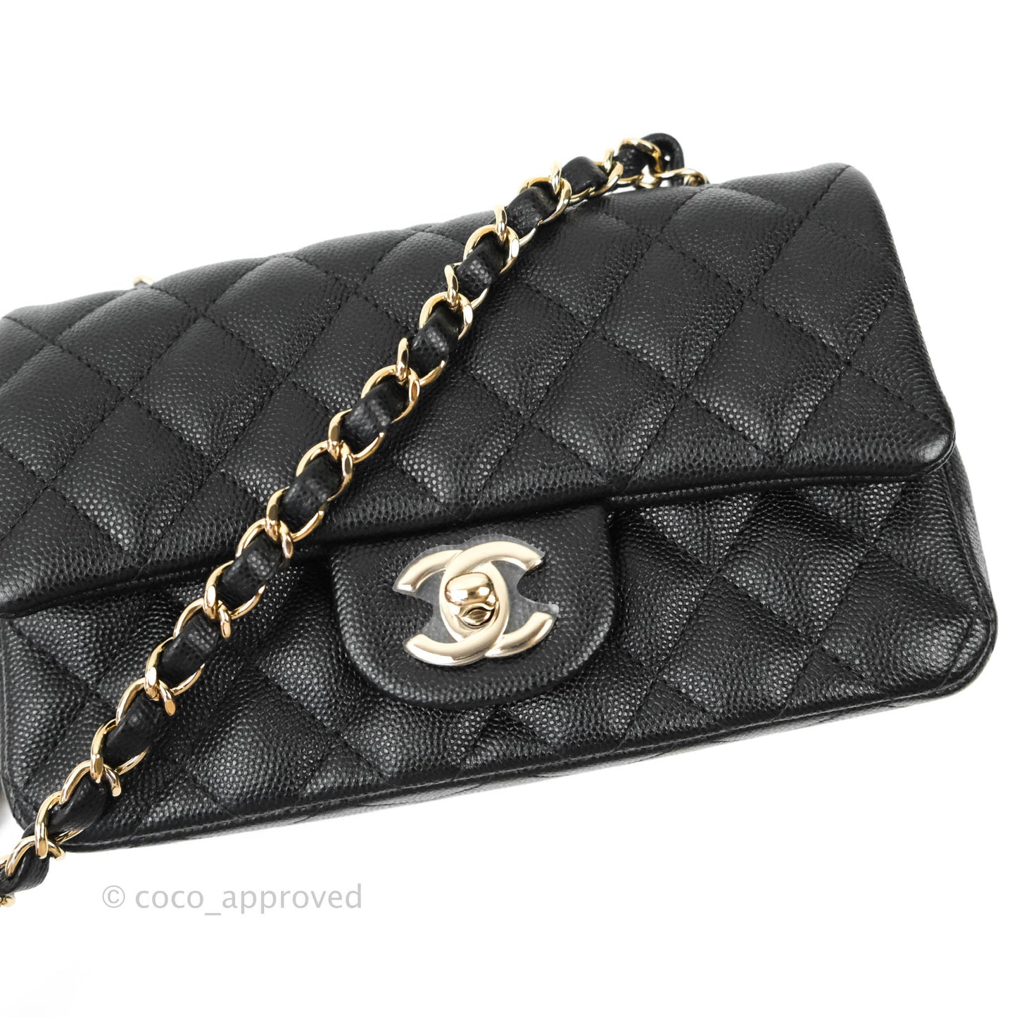 Chanel Classic Quilted Mini Rectangular Flap Black Caviar Gold Hardware 18B