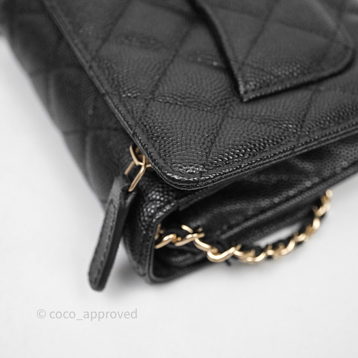 Chanel Quilted Mini Wallet on Chain WOC Black Caviar Gold Hardware