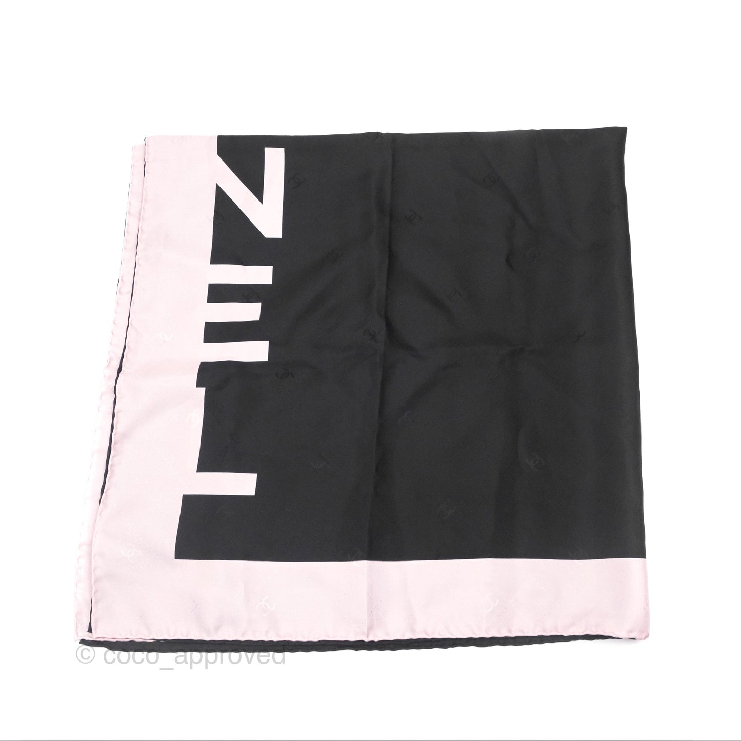 Chanel Logo Black/Pink Silk Scarf 90