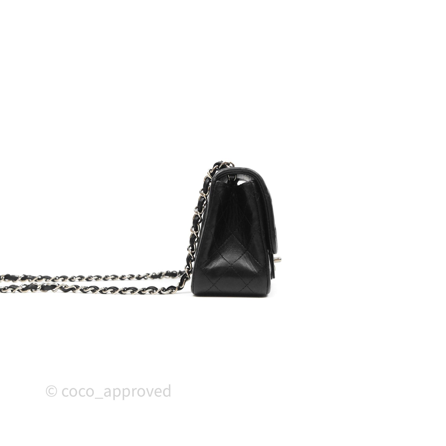 Chanel Mini Square Flap Quilted Black Lambskin Silver Hardware
