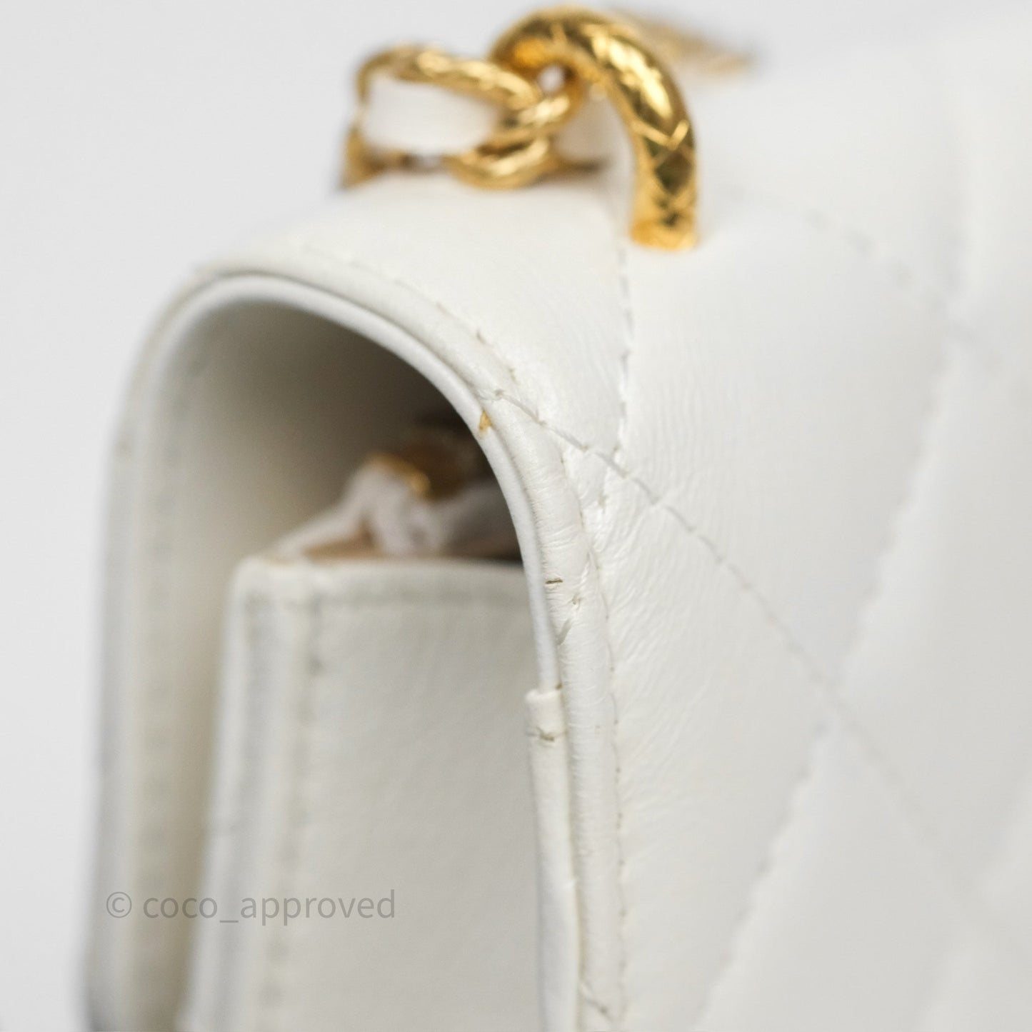 Chanel Dynasty Phone Holder with Chain White Ivory Lambskin Aged Gold Hardware
