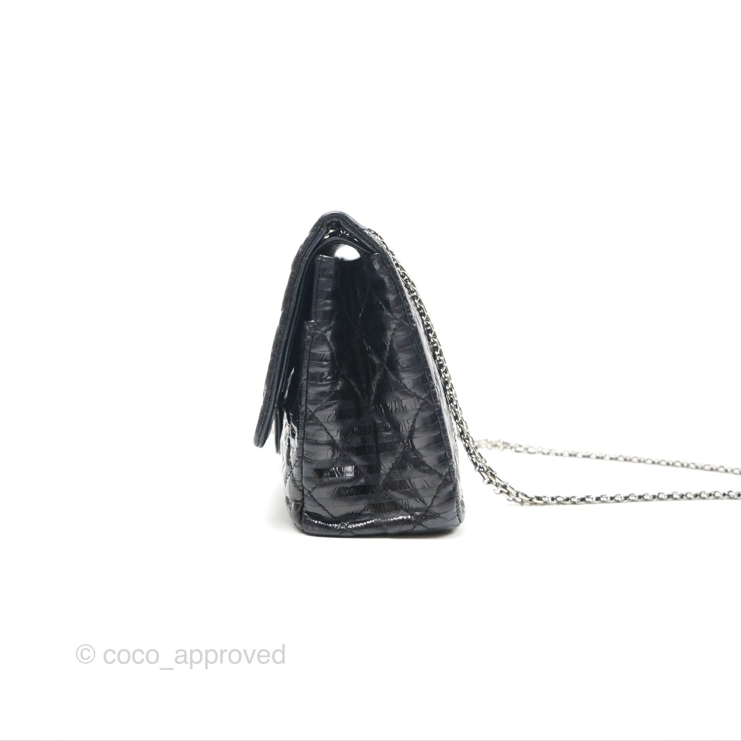 Chanel Reissue 227 Flap Quilted Calfskin Black Striped Dark Silver Hardware