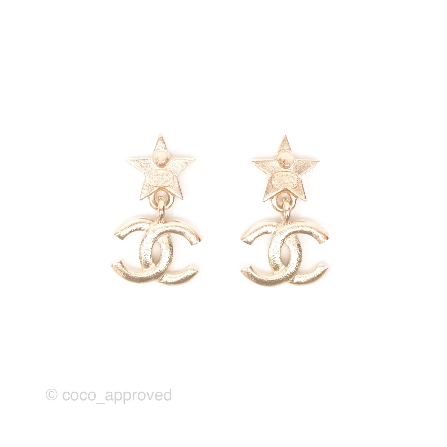 Chanel Crystal CC Star Earrings Gold Tone 23A