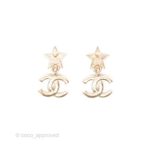 Chanel Crystal CC Star Earrings Gold Tone 23A