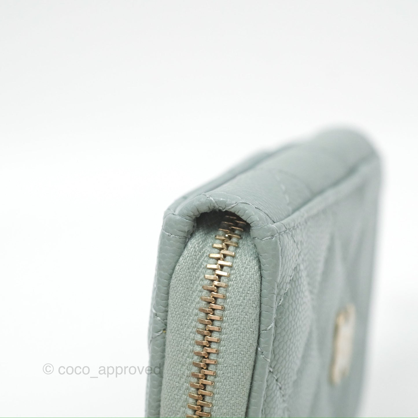 Chanel Zip Coin Purse Card Holder Tiffany Green Caviar Gold Hardware