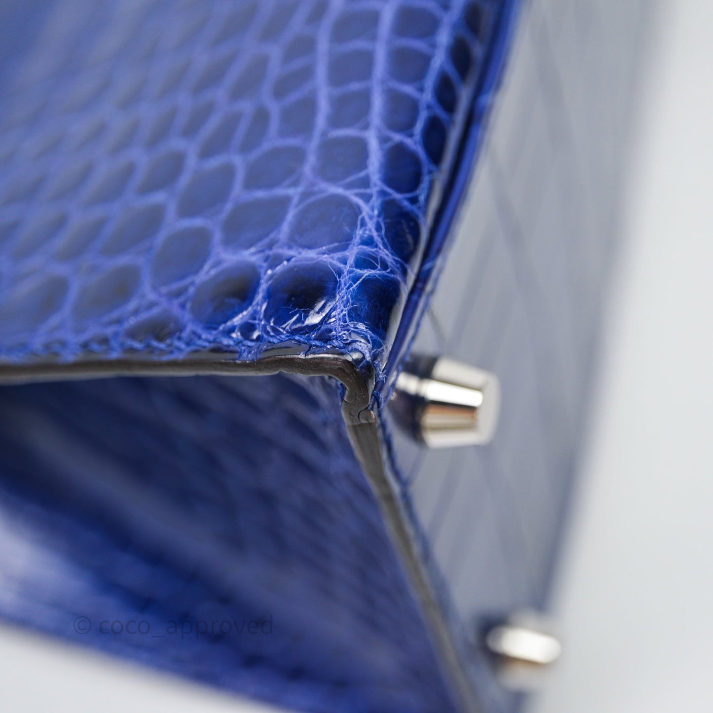 Hermès Kelly 28 Blue Croc Palladium Hardware