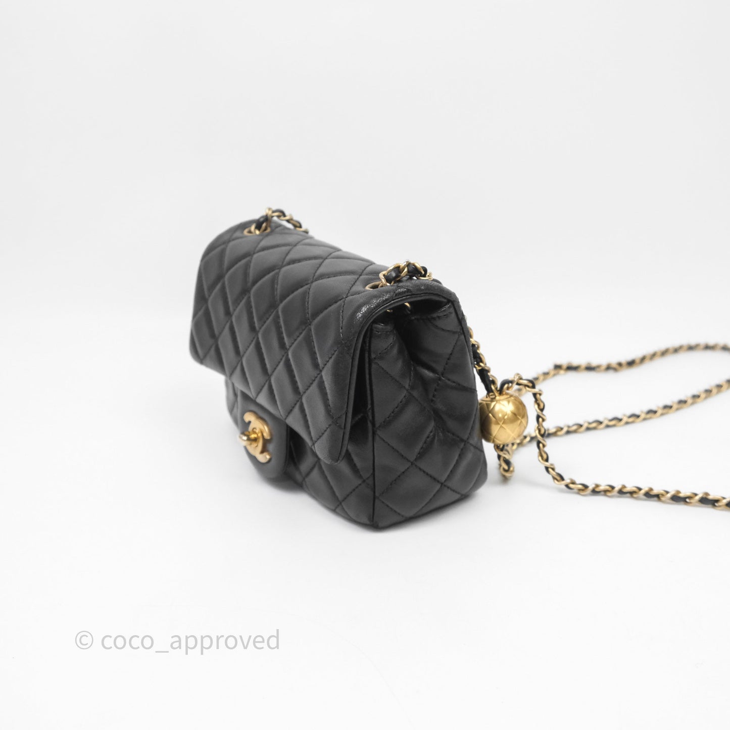 Chanel Pearl Crush Mini Square Quilted Black Lambskin Aged Gold Hardware