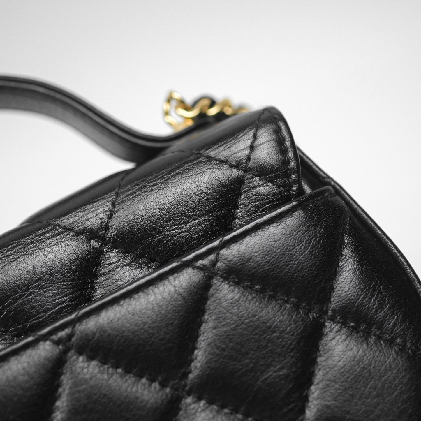 Chanel Quilted Phone Holder with Chain Black Shiny Calfskin Gold Hardware 23A