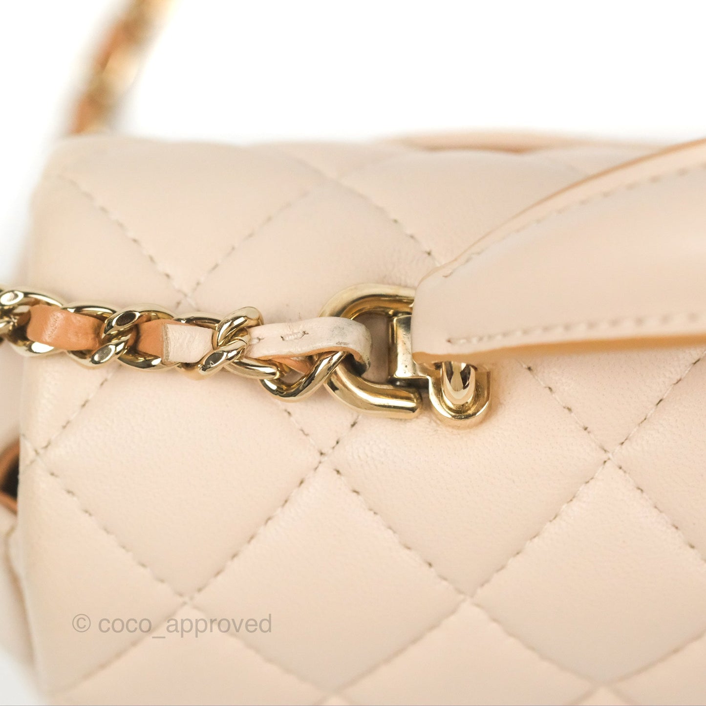 Chanel Top Handle Mini Rectangular Flap Bag Ecru/Beige Lambskin Gold Hardware 23P