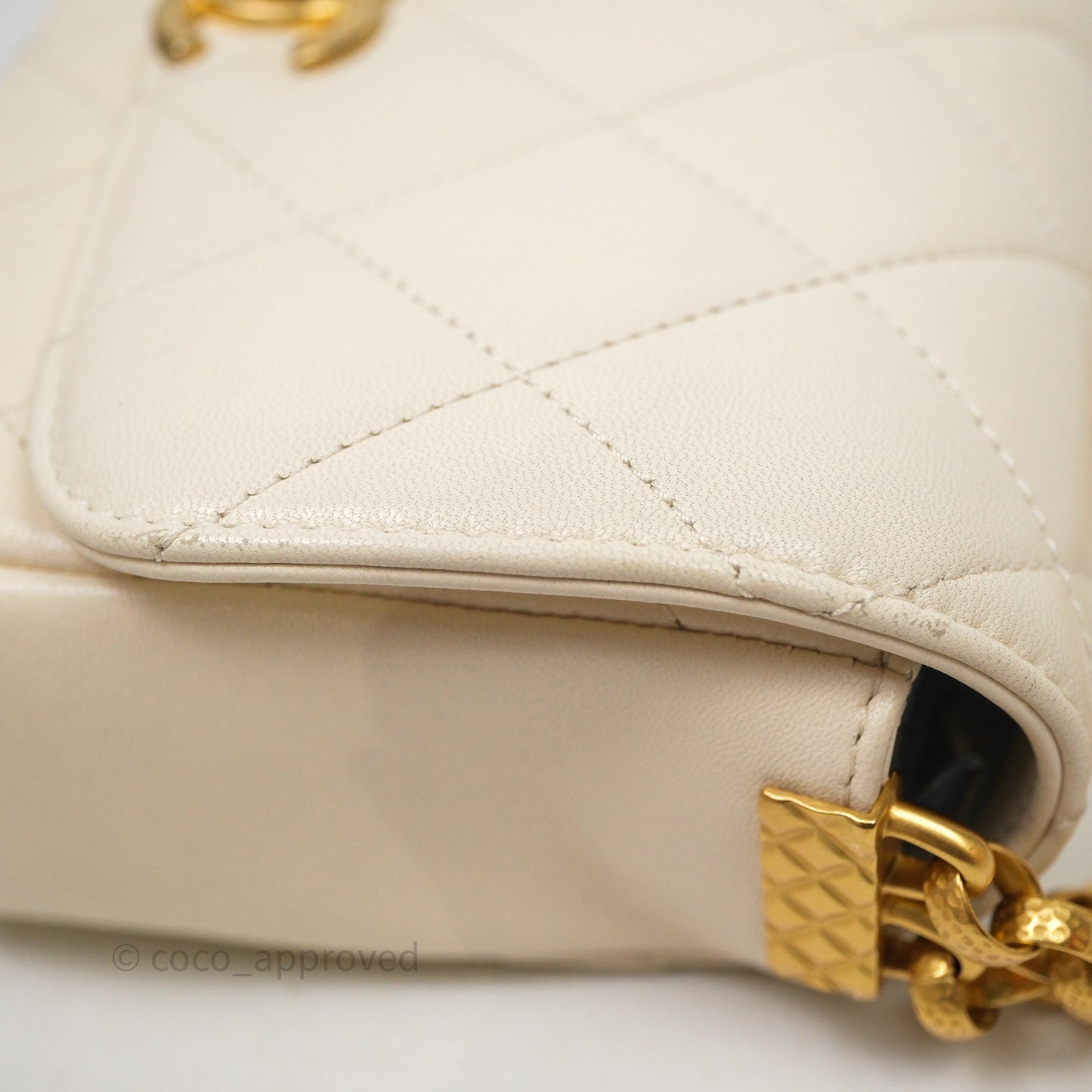 Chanel Flap with Coin Charm Ivory White Lambskin Aged Gold Hardware