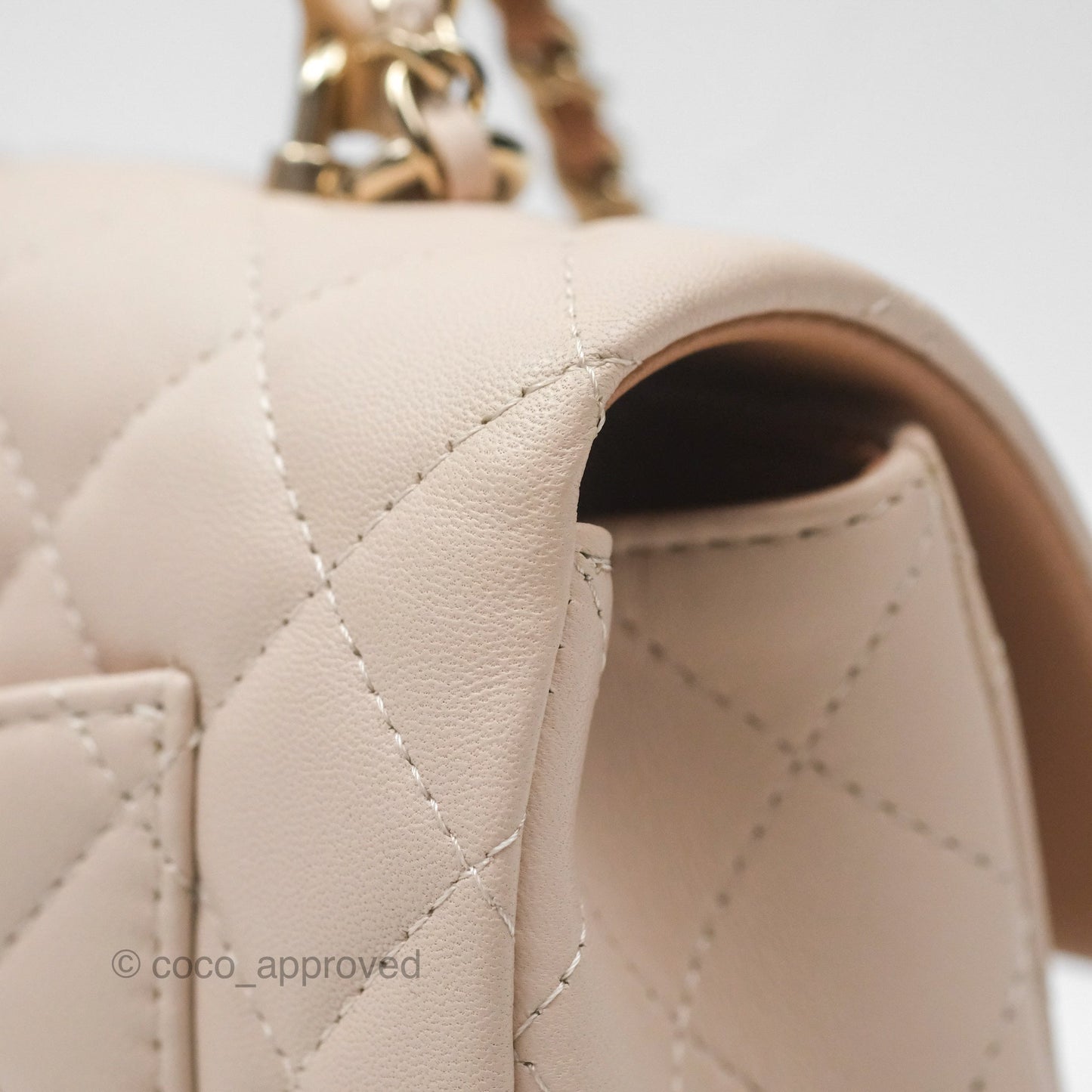 Chanel Top Handle Mini Rectangular Flap Bag Ecru/Beige Lambskin Gold Hardware 23P