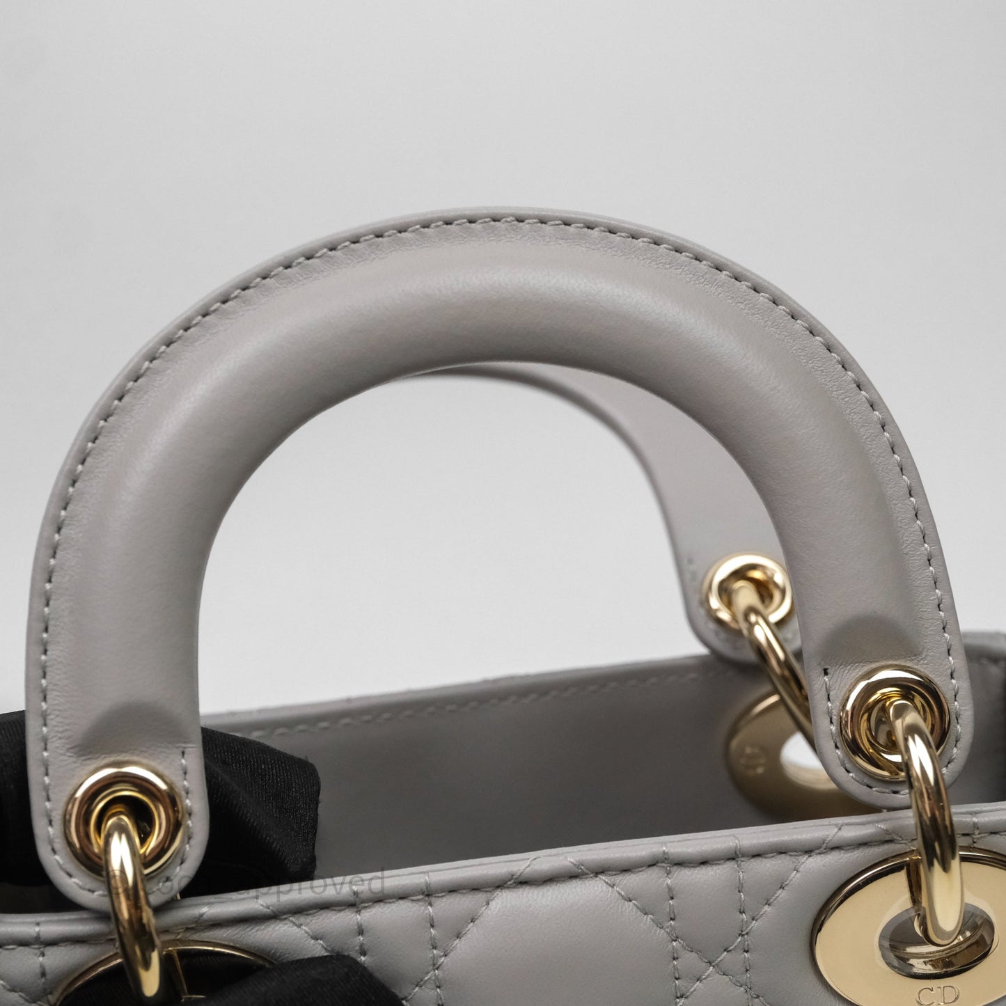 Christian Dior Mini Lady Dior Gray Lambskin Cannage Diamonds Gold Hardware