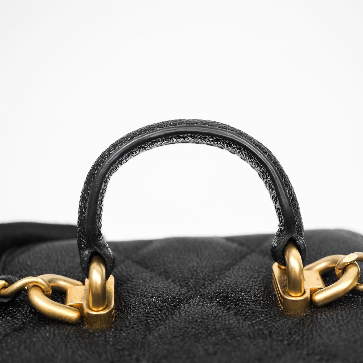 Chanel Quilted Mini Top Handle Vanity With Chain Black Caviar Aged Gold Hardware