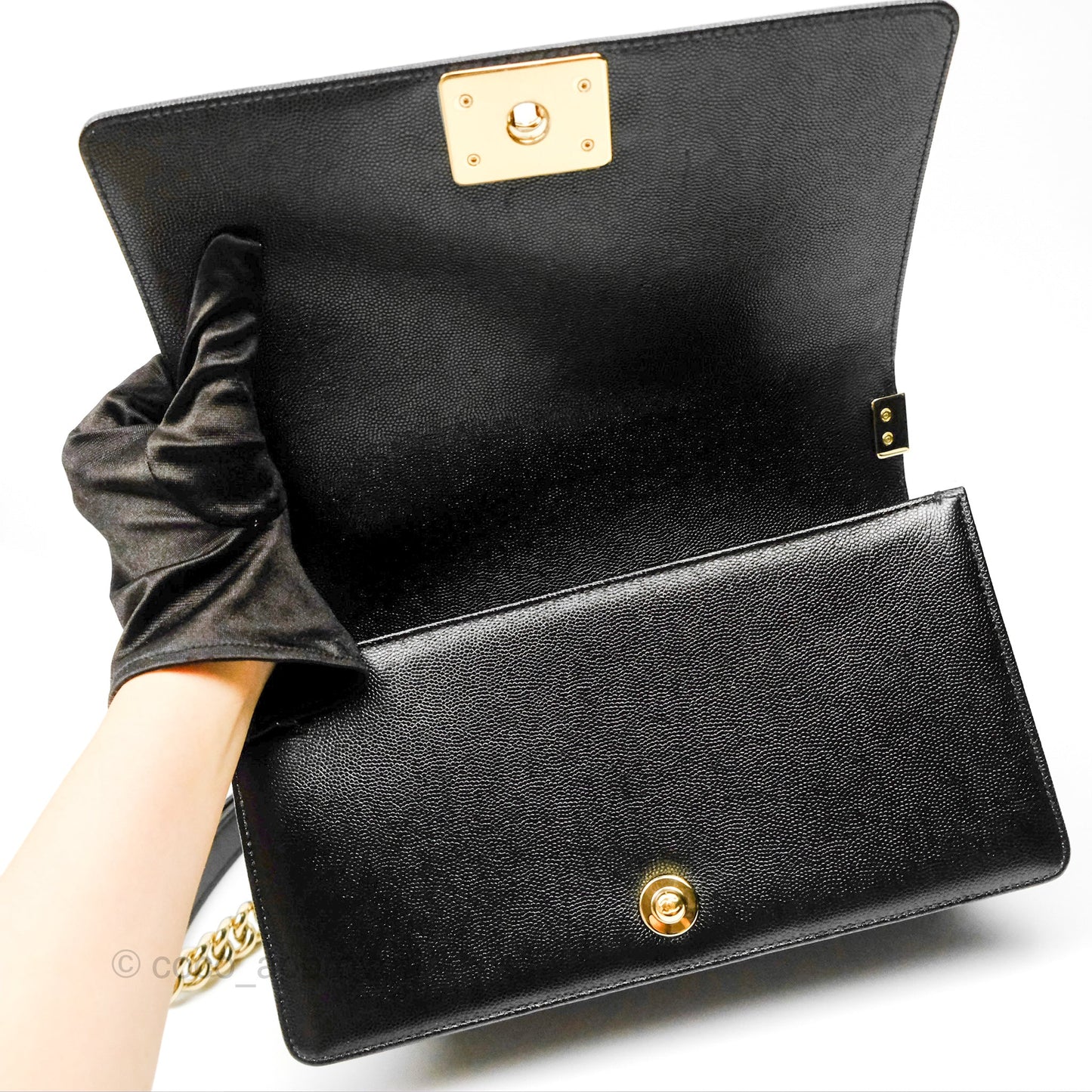 Chanel Medium Boy Chevron Black Caviar Gold Hardware