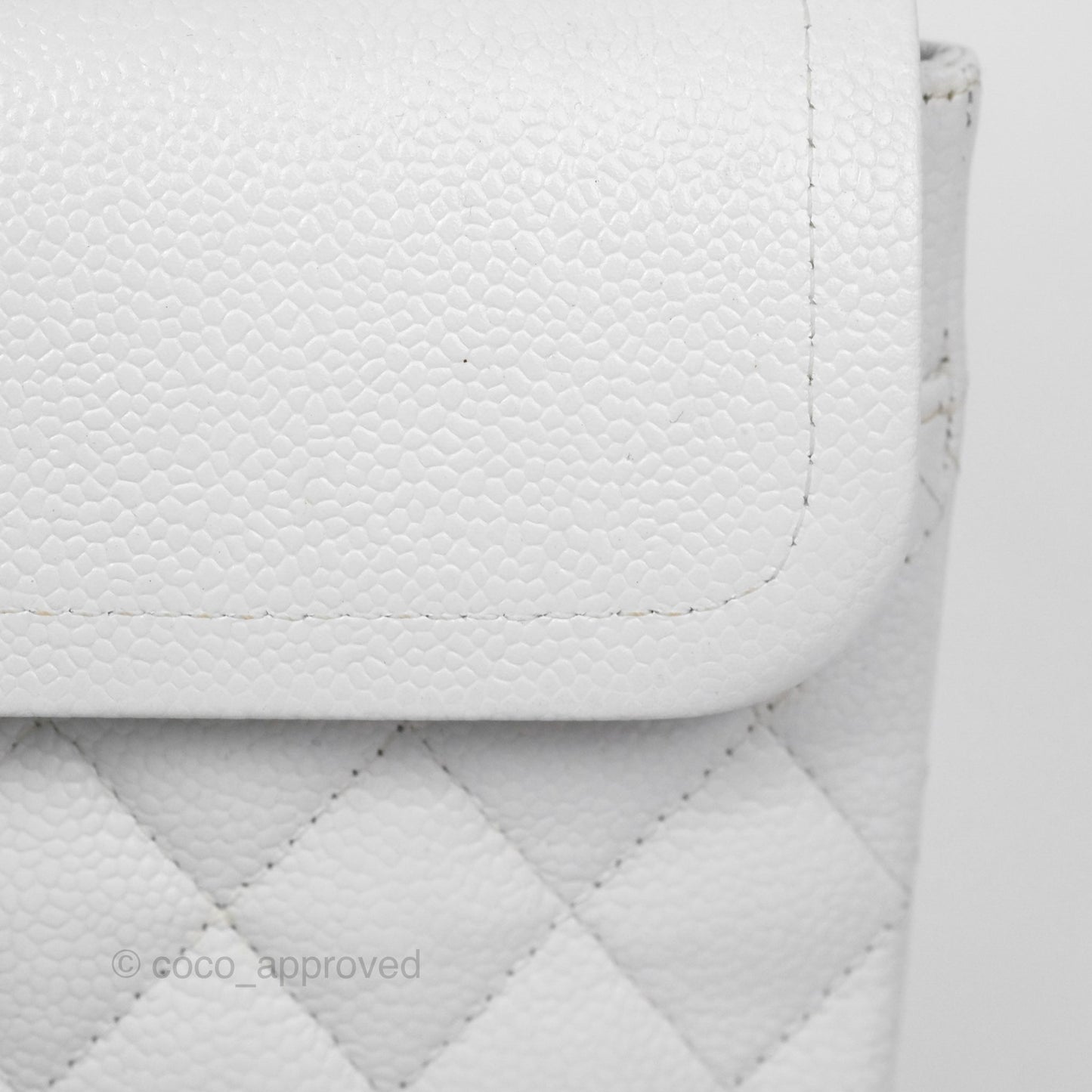 Chanel Classic M/L Medium Double Flap White Caviar Silver Hardware