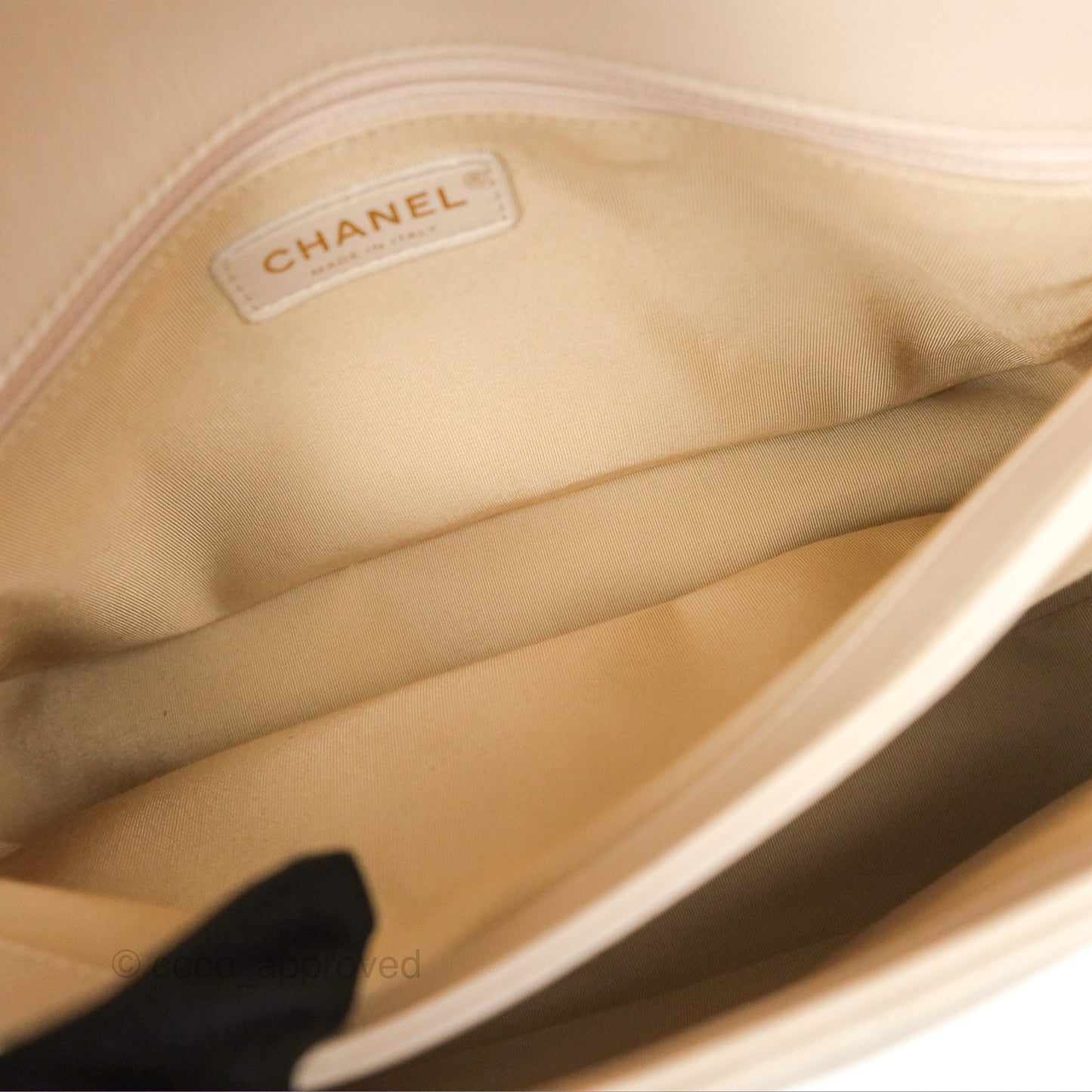 Chanel Large Chevron Chic Top Handle Bag Light Beige Grained Calfskin Gold Hardware