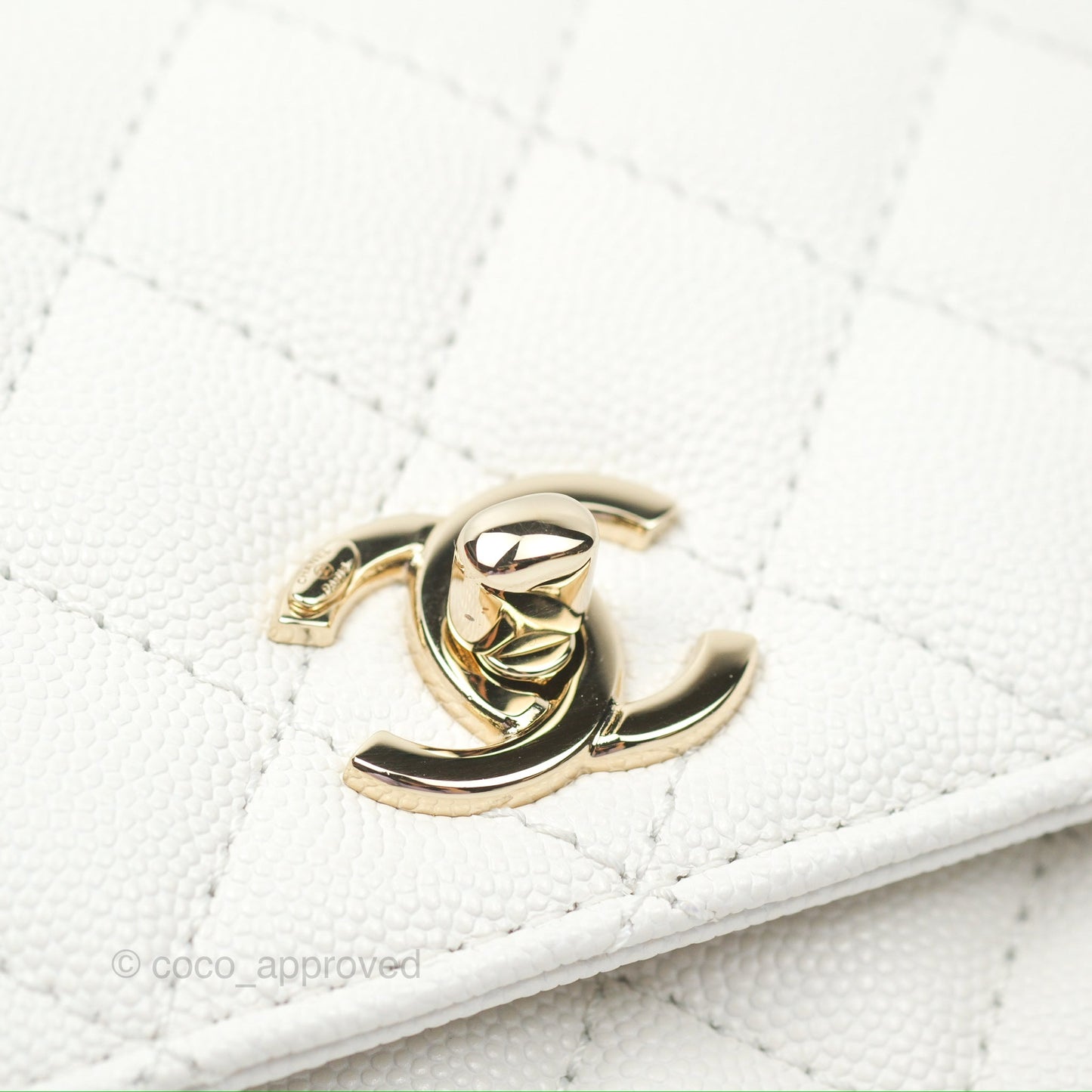 Chanel Small Quilted Coco Handle White Caviar Gold Hardware