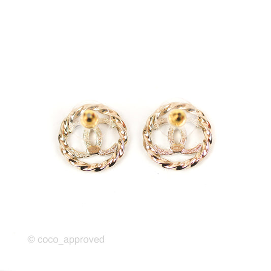 Chanel CC Crystal Twist Round Earrings Gold Tone 23B