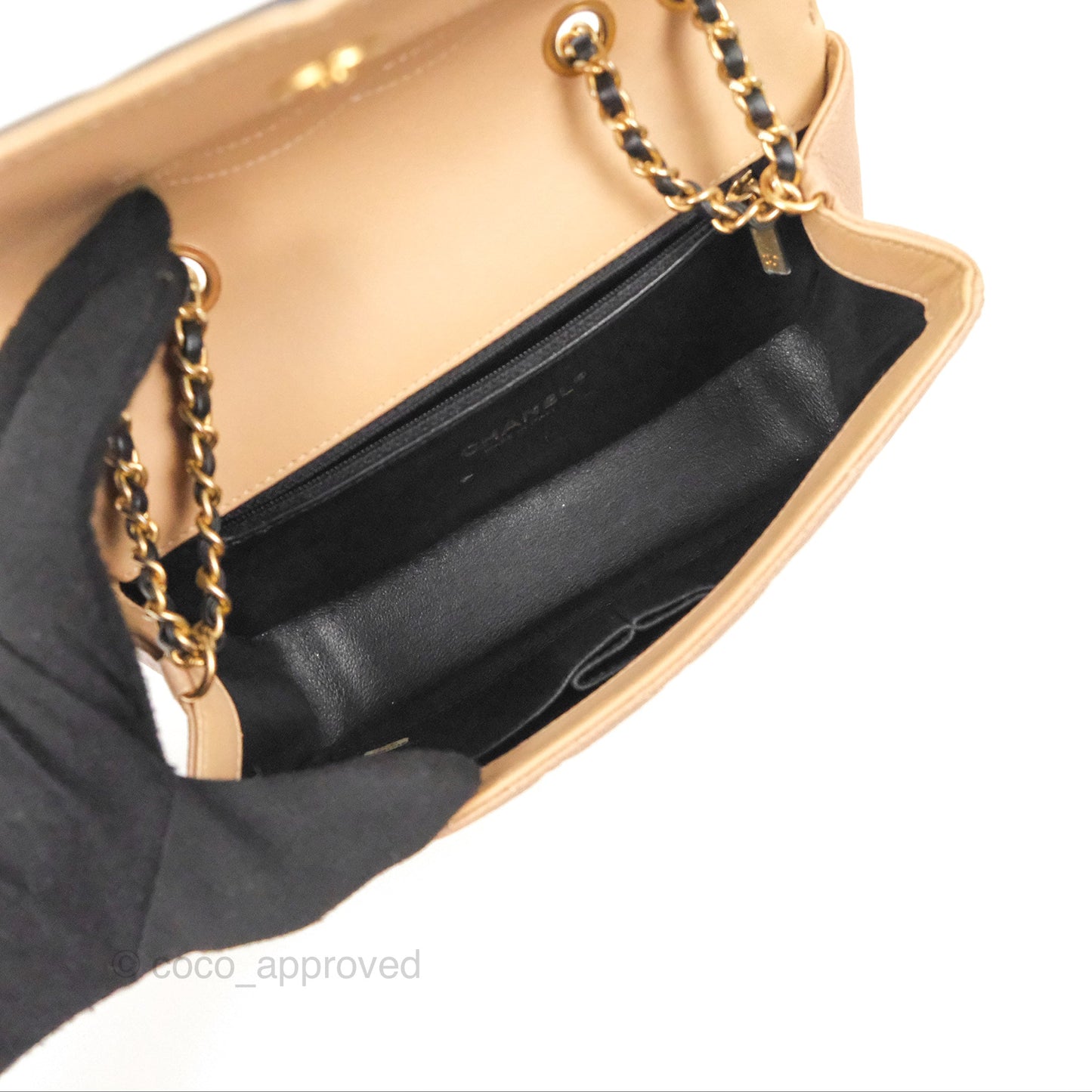 Chanel Quilted Small CC Filigree Flap Beige Black Caviar