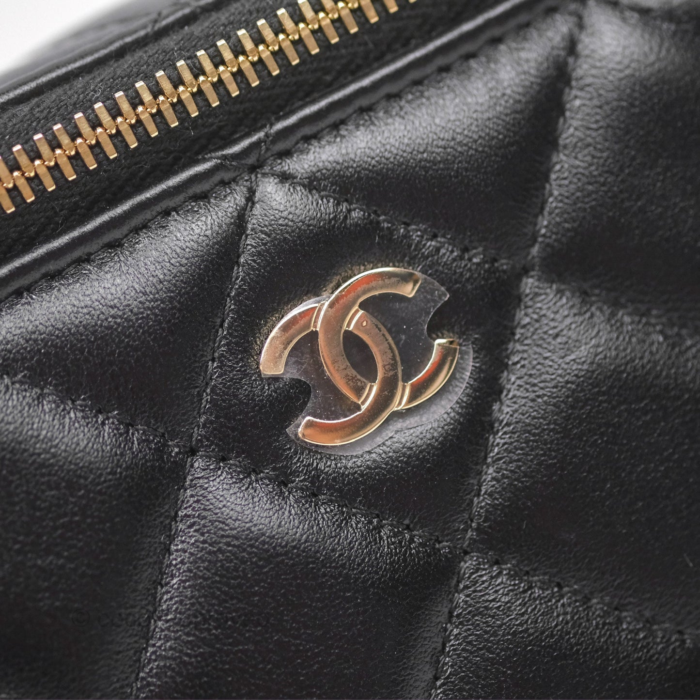 Chanel Vanity Rectangular With Chain Black Lambskin Gold Hardware