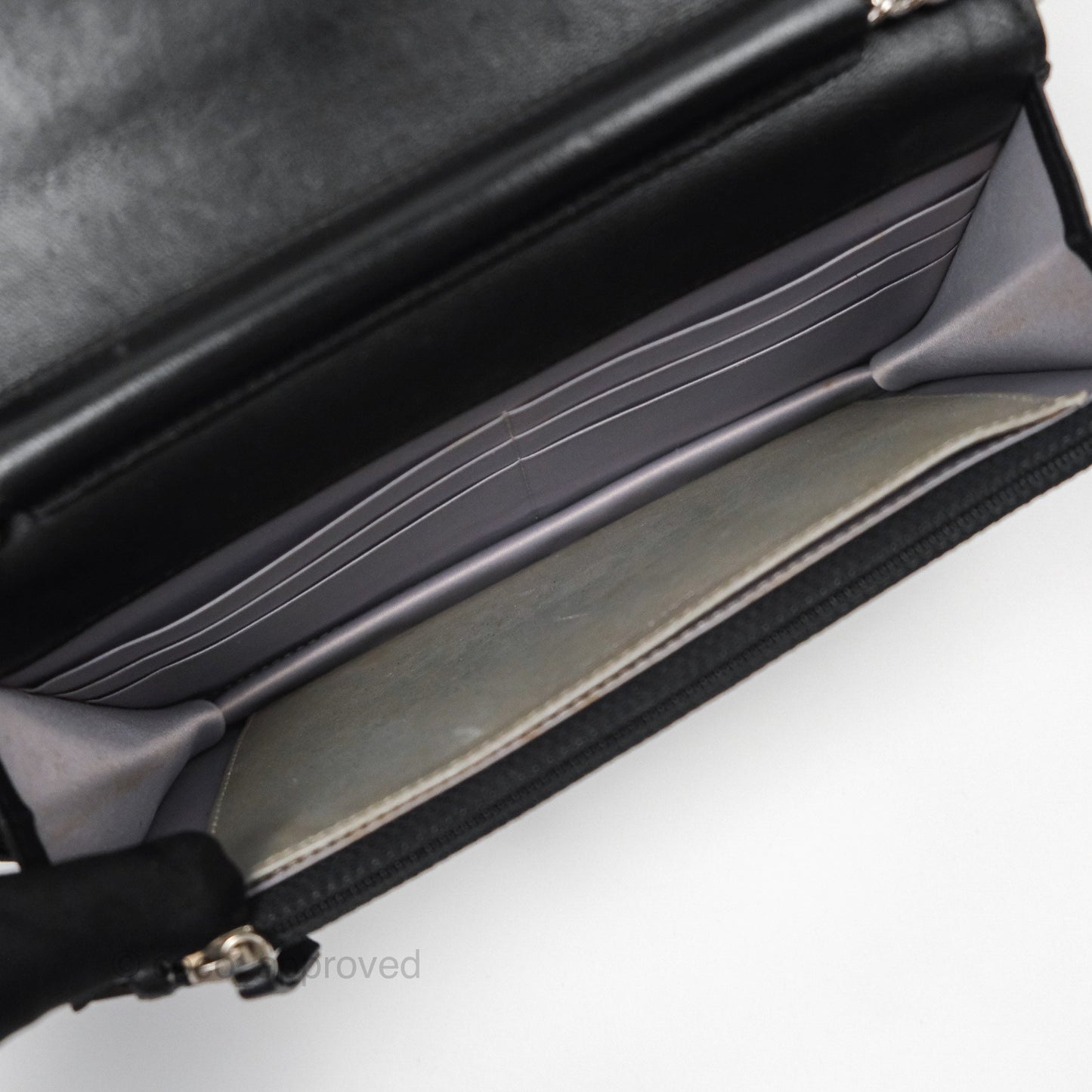 Chanel Camellia Embossed Wallet on Chain WOC Black Lambskin Silver Hardware