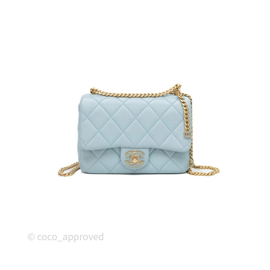 Chanel Quilted Enamel Pending CC Small Square Flap Baby Blue Lambskin