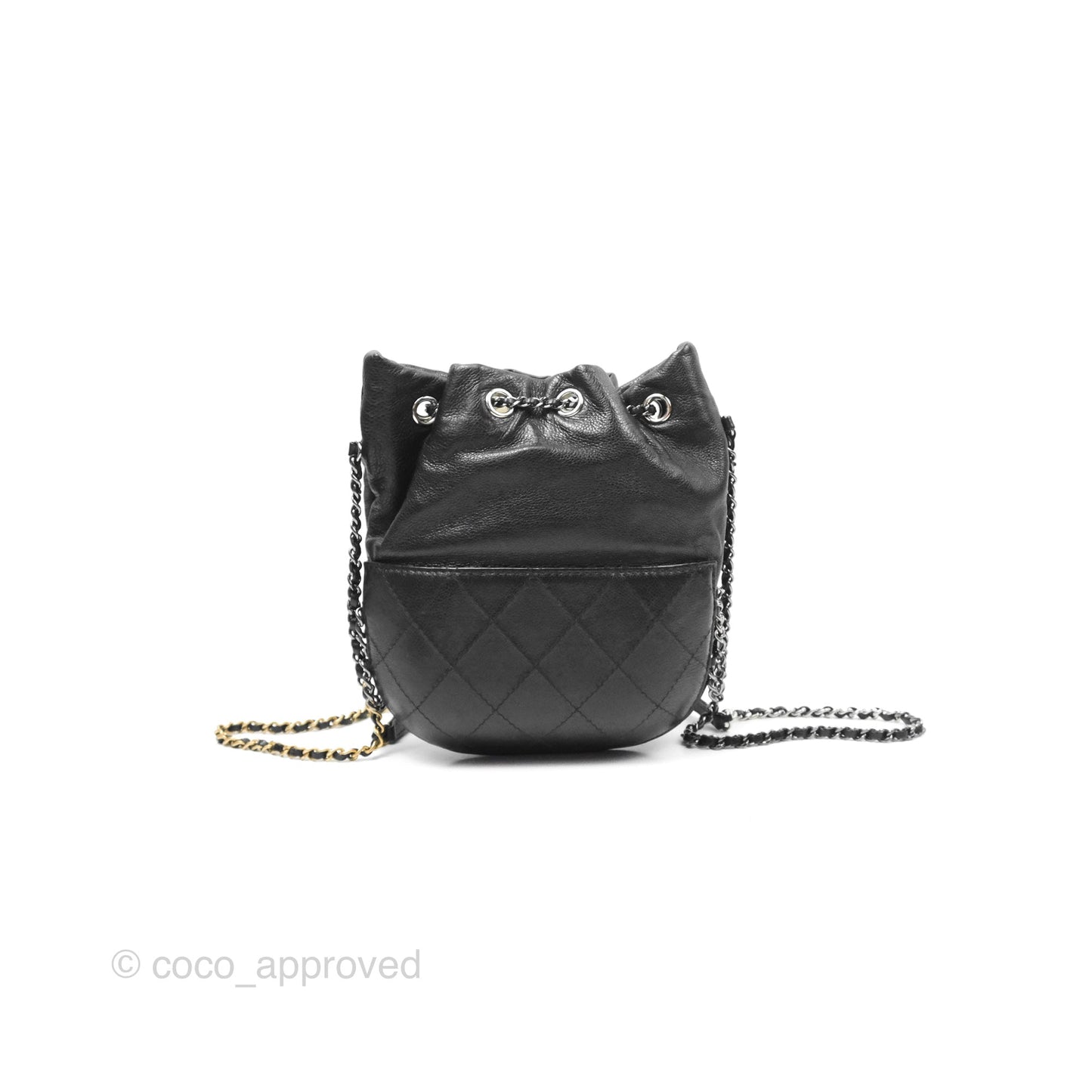 Chanel Small Gabrielle Drawstring Bucket Bag Black Aged Calfskin