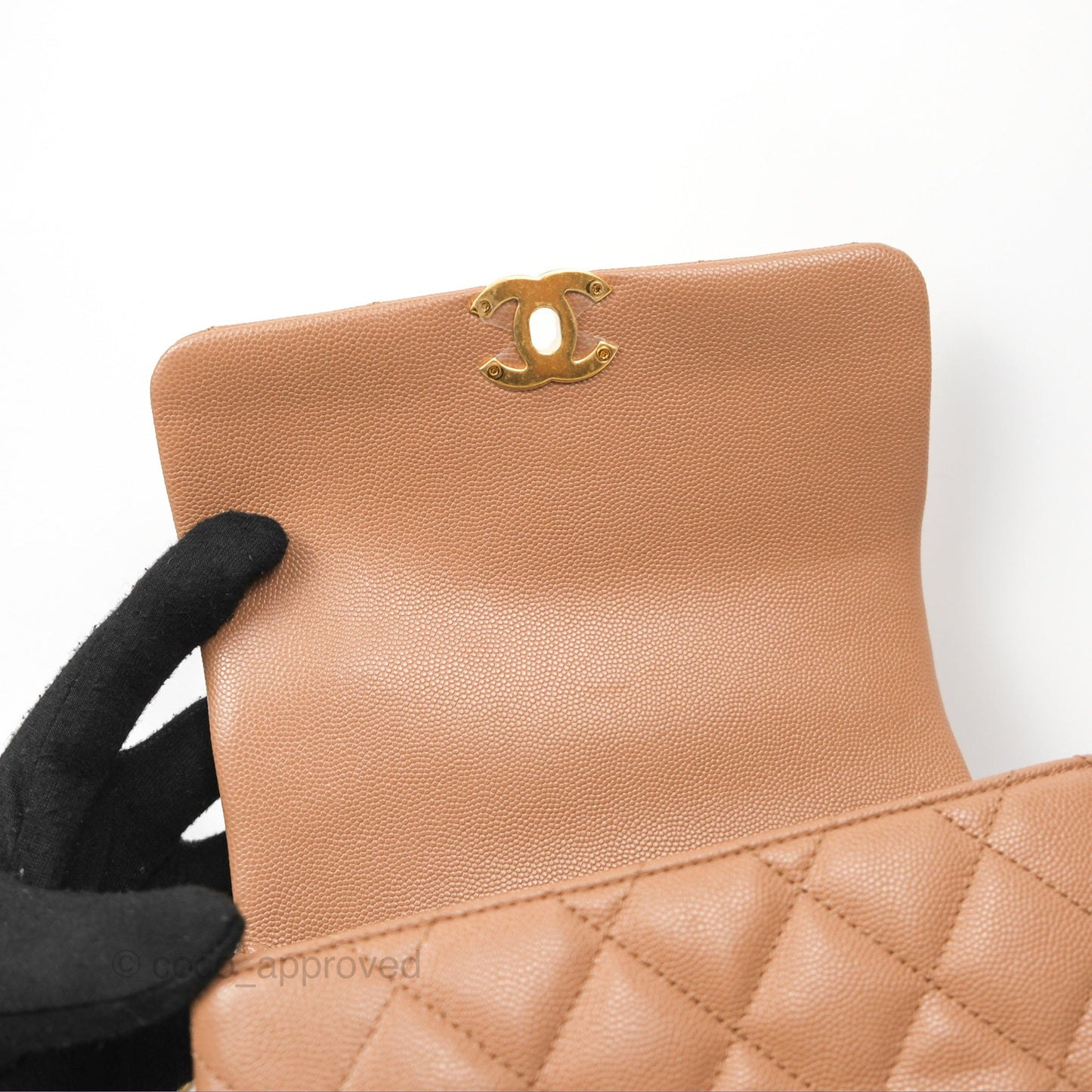 Chanel Coco First CC Chain Flap Bag Dark Beige Caviar Aged Gold Hardware