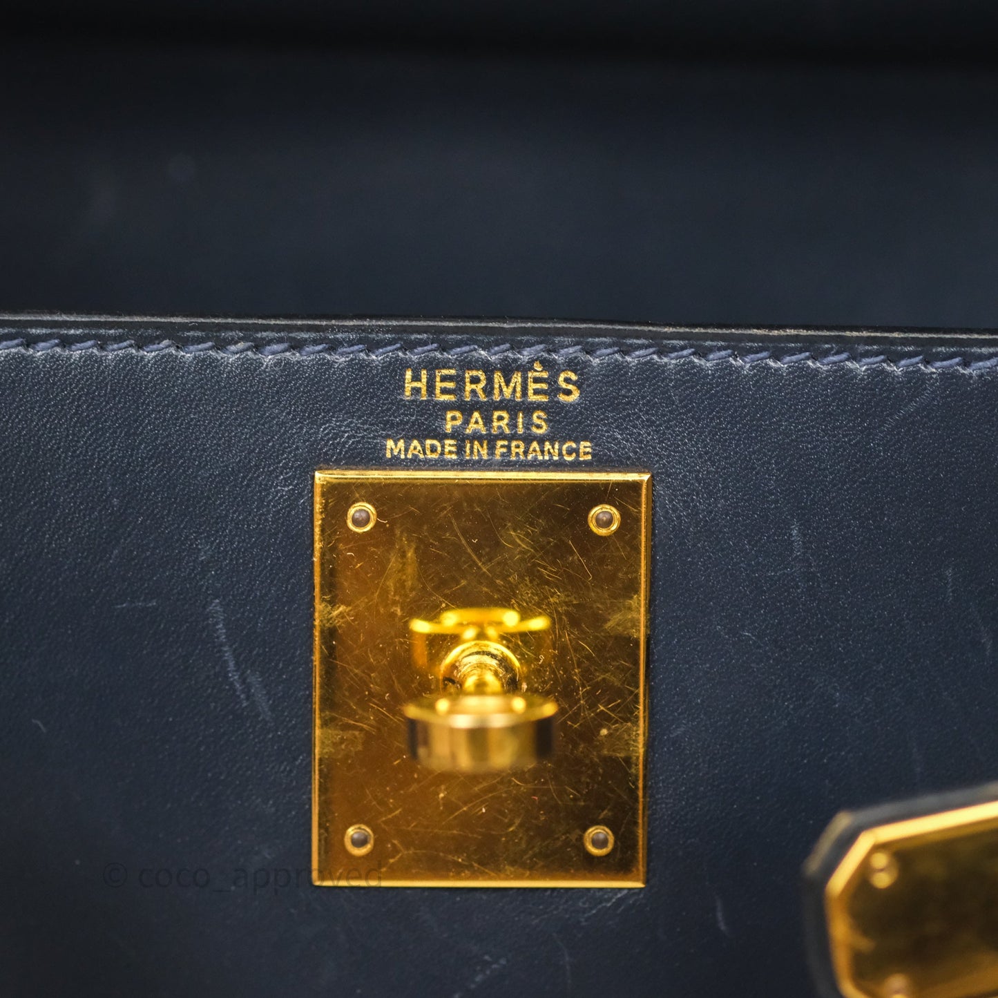 Hermès Vintage Kelly 28 Retourn Navy Box Leather Gold Hardware