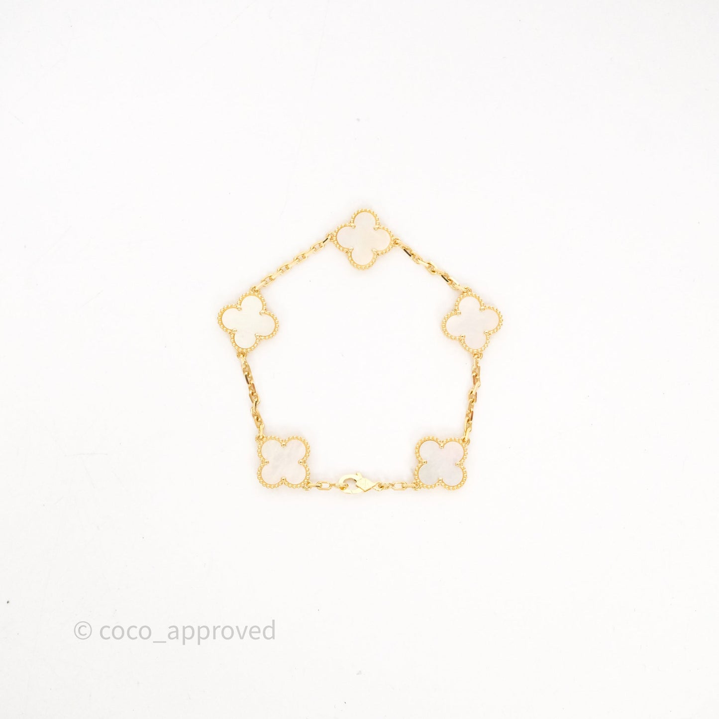 Van Cleef & Arpels Vintage Alhambra 5 Motifs White Yellow Gold Bracelet