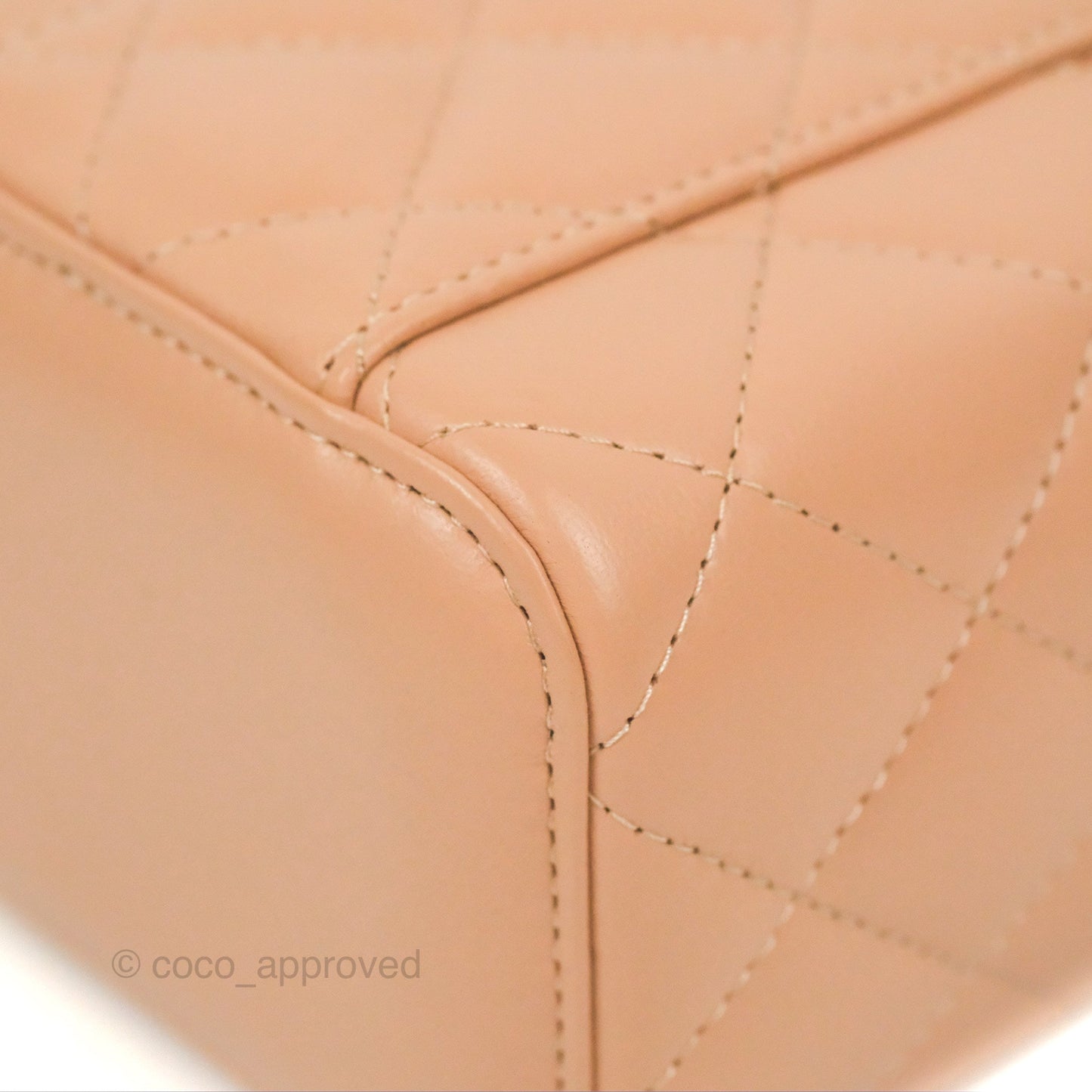 Chanel Mini Top Handle Vanity With Chain Beige Lambskin Aged Gold Hardware