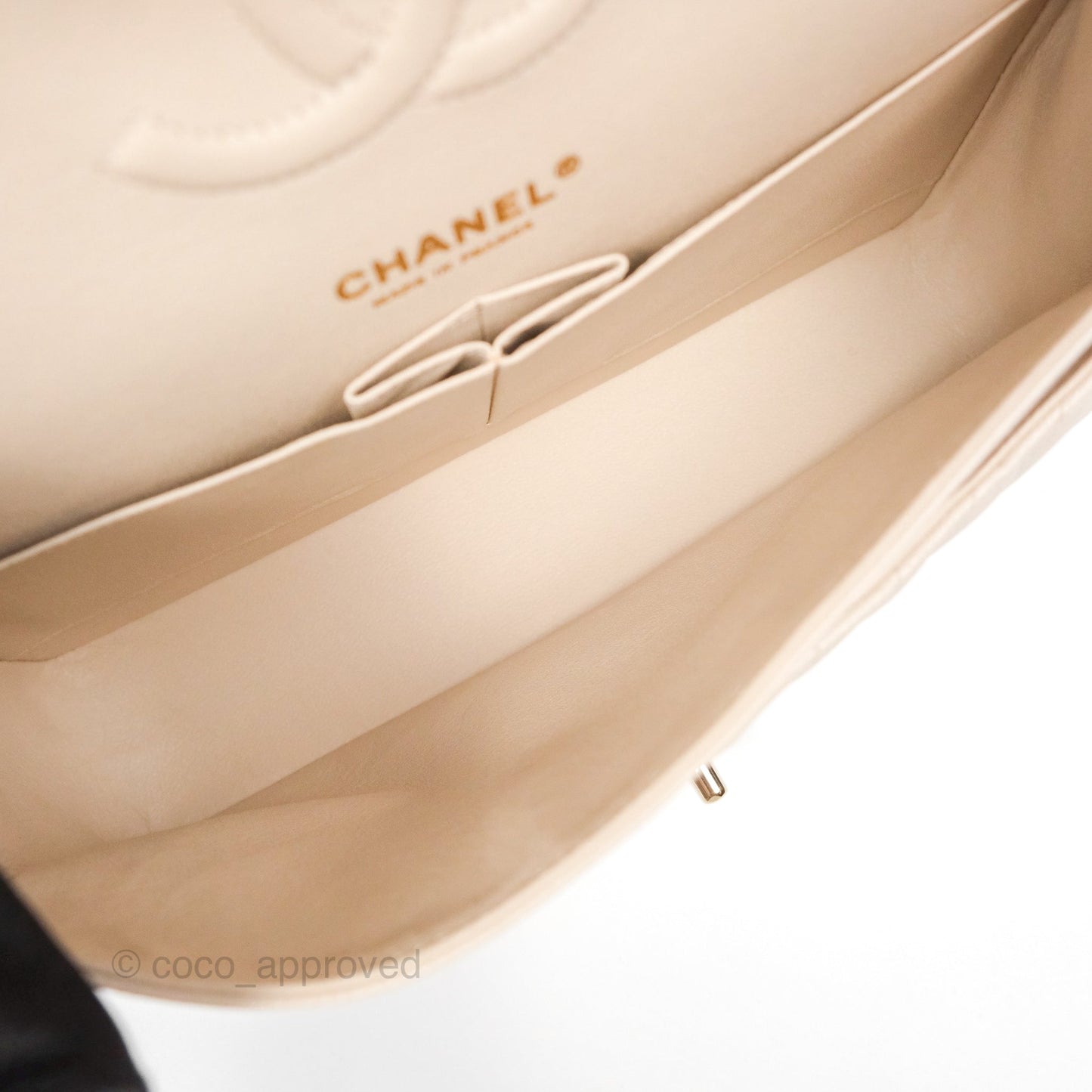 Chanel Classic M/L Medium Double Flap Chevron Light Beige Caviar Gold Hardware 20B