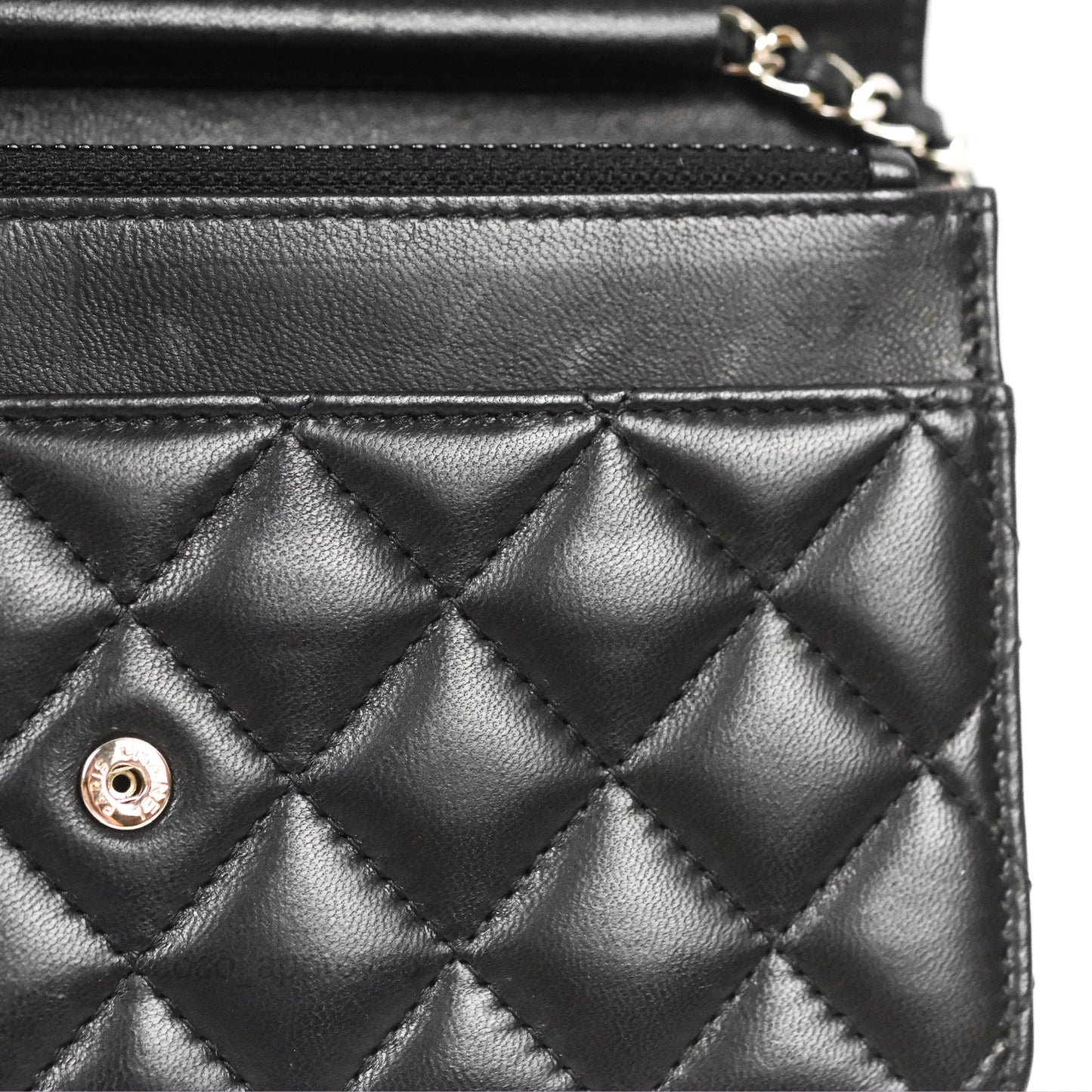 Chanel Classic Quilted Wallet On Chain WOC Black Lambskin Silver Hardware