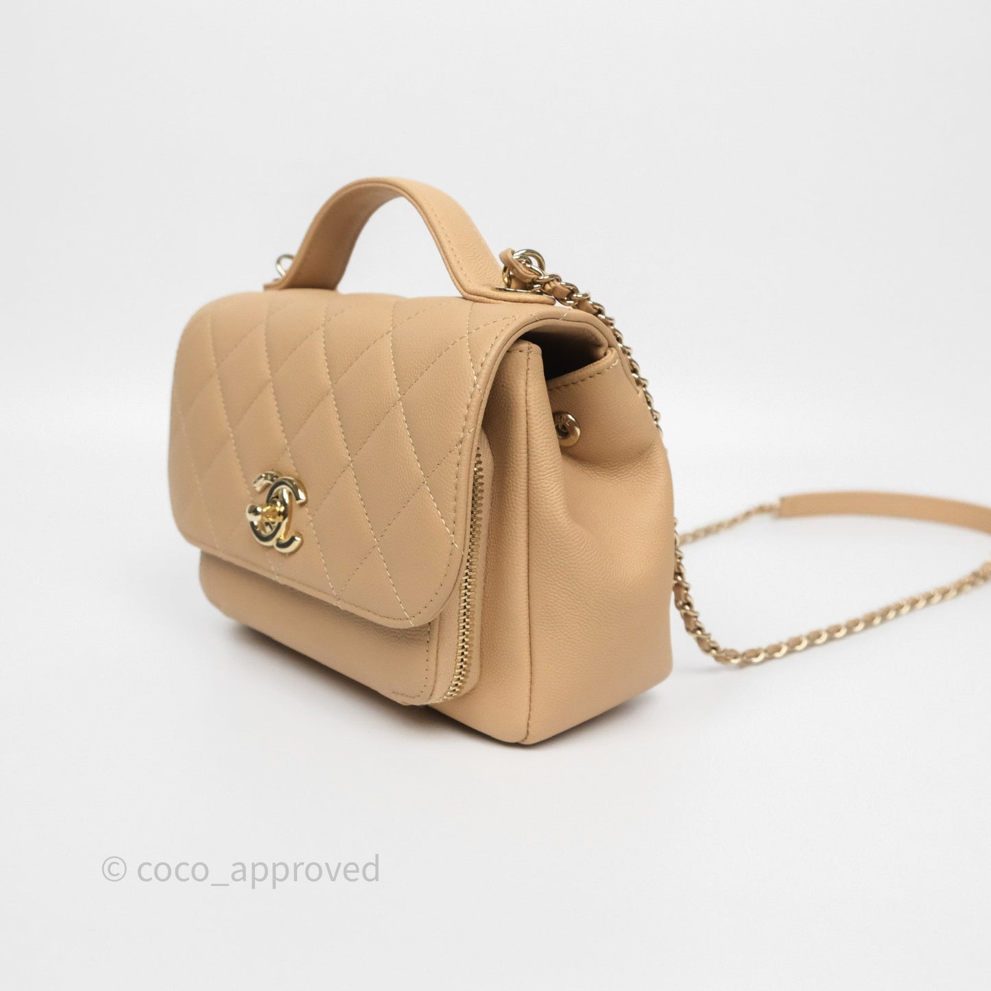 Chanel Small Business Affinity Flap Quilted Beige Caviar Gold Hardware