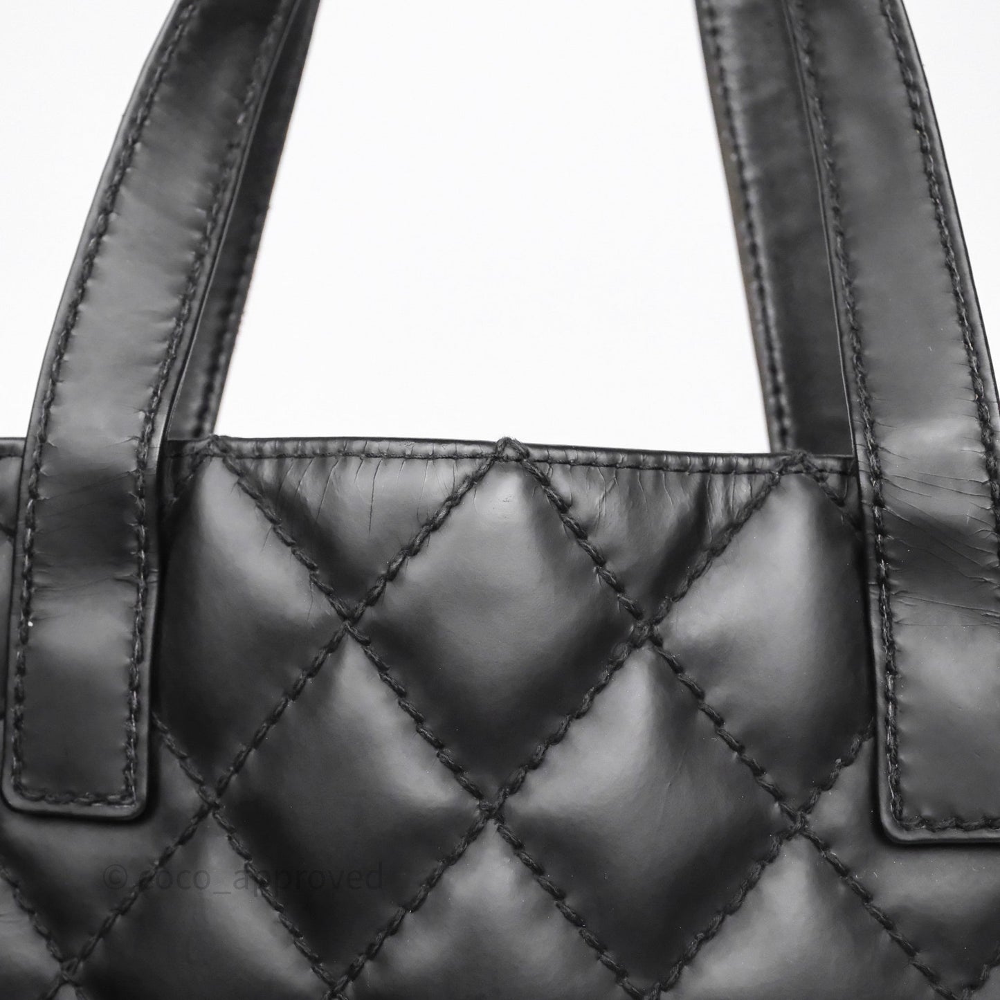 Chanel Vintage Quilted CC Tote Bag Matte Black Calfskin Gold Hardware