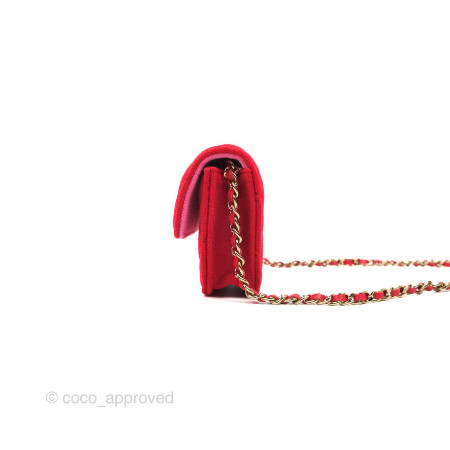 Chanel Mini Clutch With Chain Red Cotton Gold Hardware
