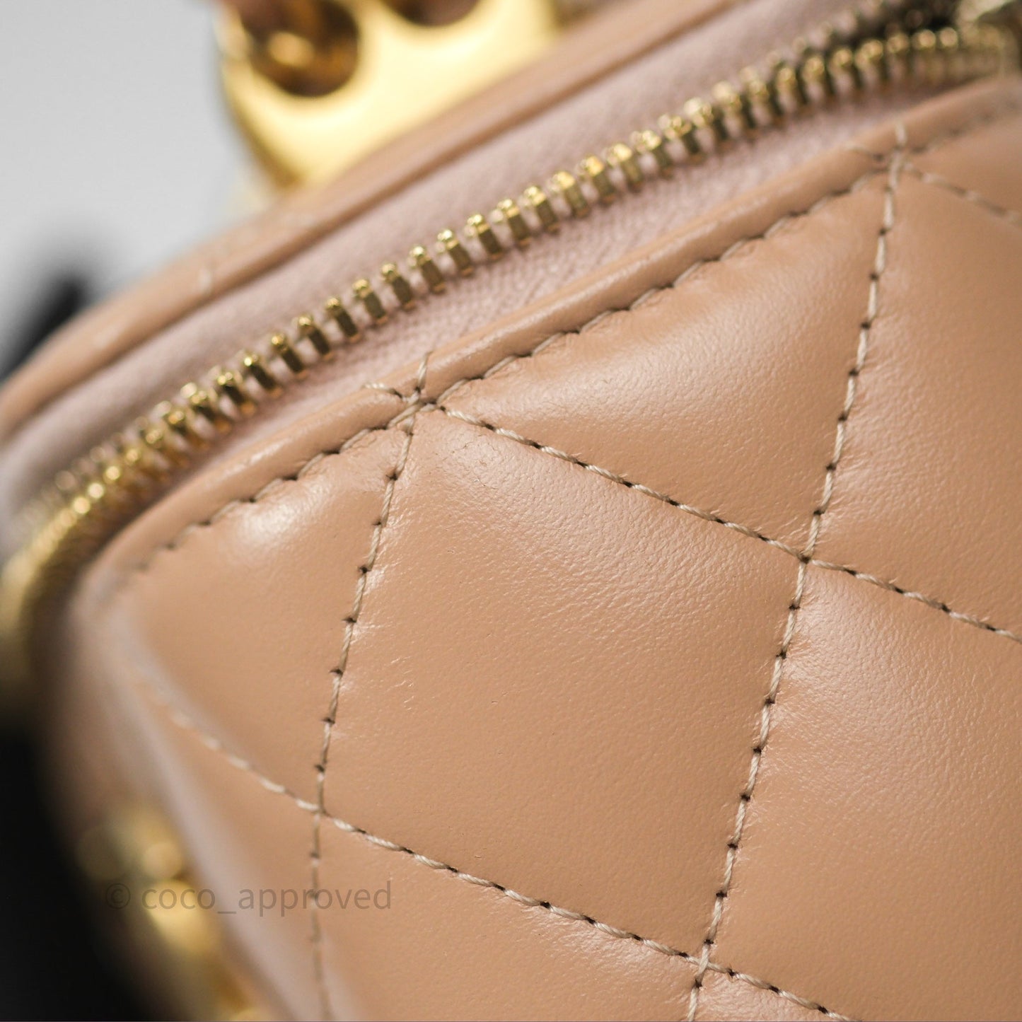 Chanel Quilted Mini Perfect Fit Vanity With Chain Beige Calfskin Aged Gold Hardware