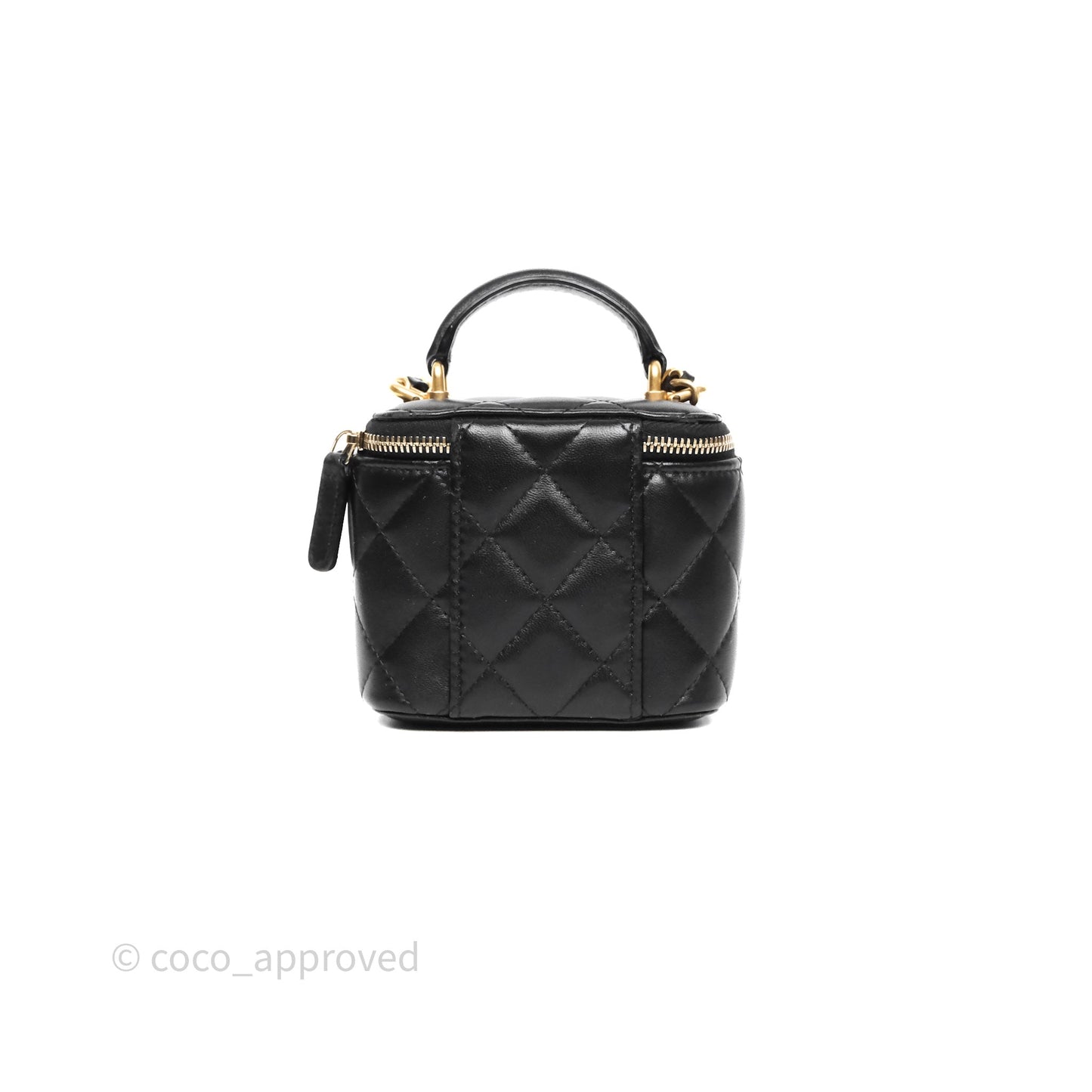 Chanel Mini Top Handle Vanity With Chain Black Lambskin Aged Gold Hardware