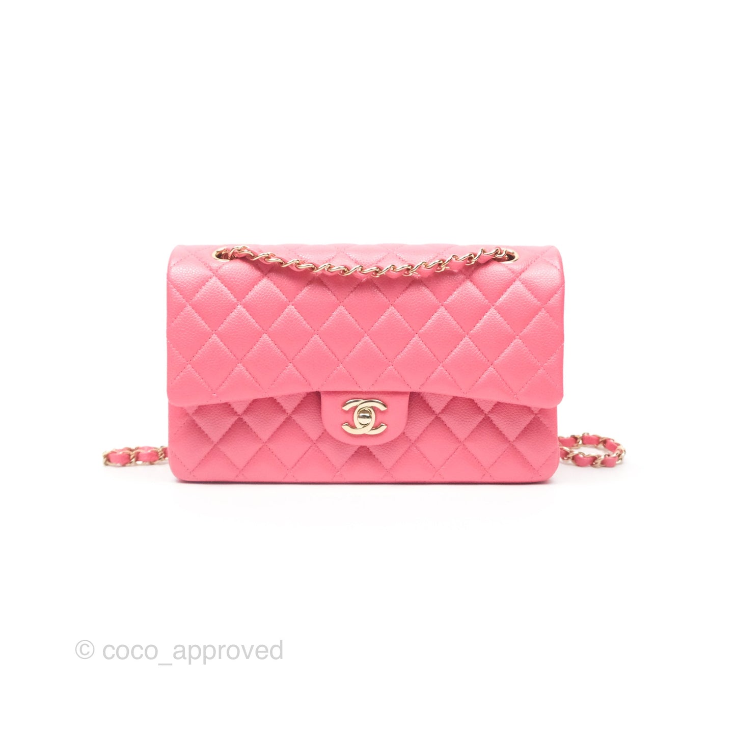 Chanel Medium Classic Flap Quilted Iridescent Pink Caviar Gold Hardware 18S