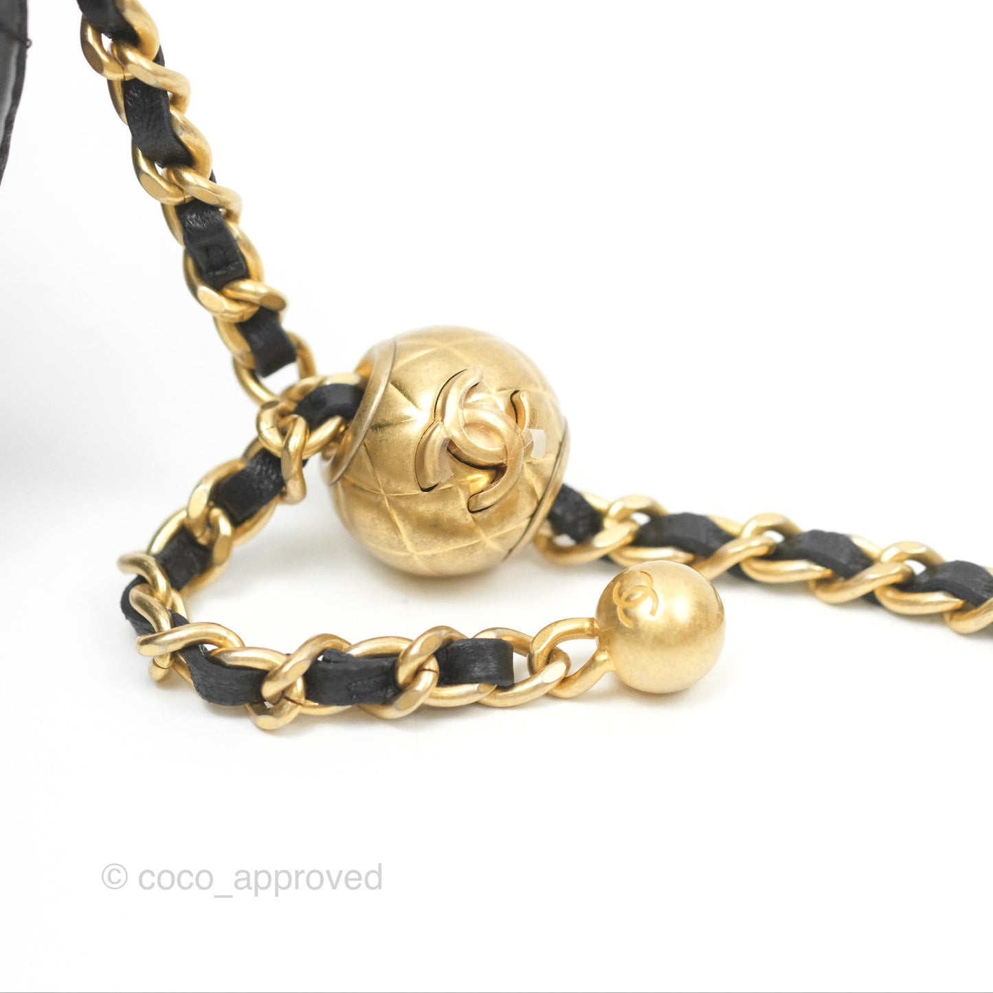 Chanel Quilted Round Pearl Crush Clutch With Chain Black Lambskin Aged Gold Hardware