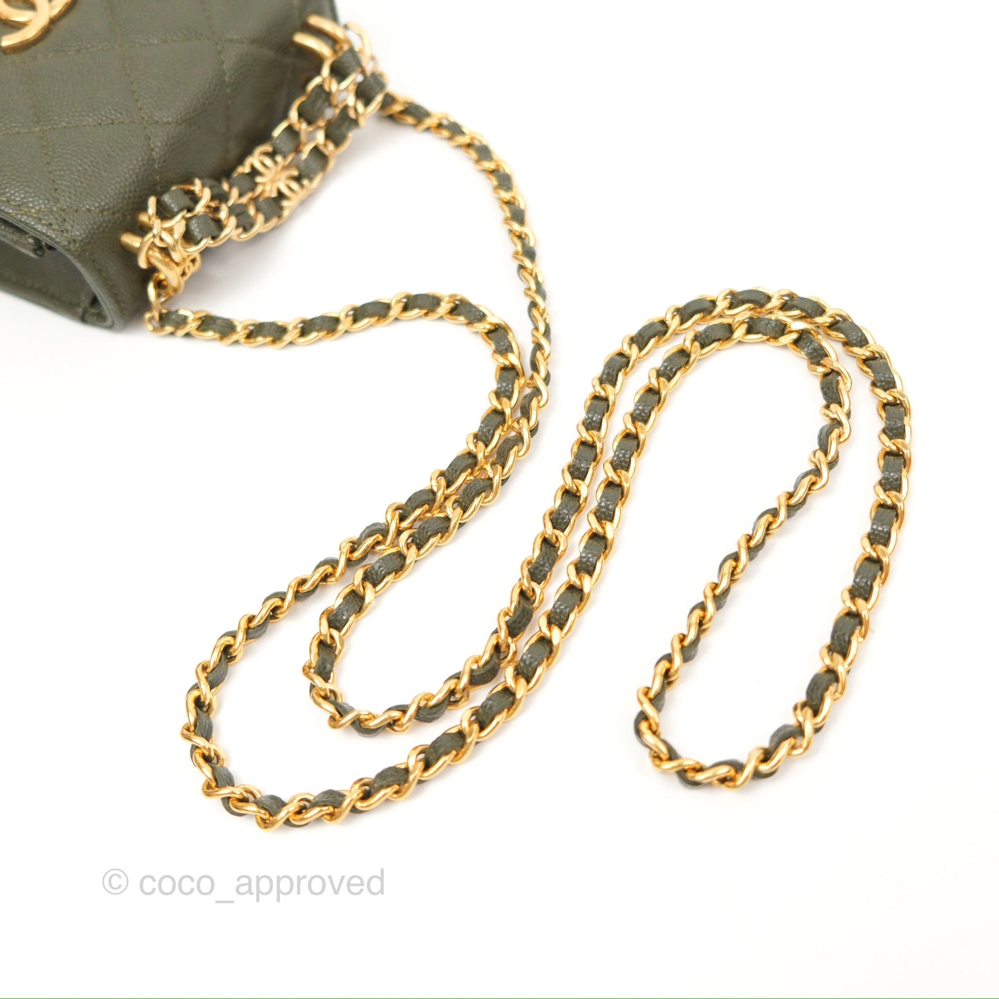 Chanel Coco First Mini Clutch On Chain Dark Olive Green Caviar Gold Hardware 22K
