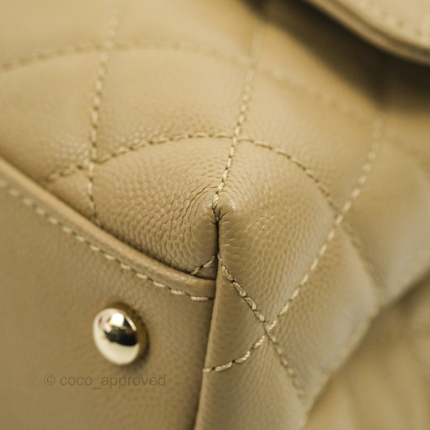 Chanel Small Coco Handle Quilted Dark Beige Caviar Gold Hardware Lizard Handle