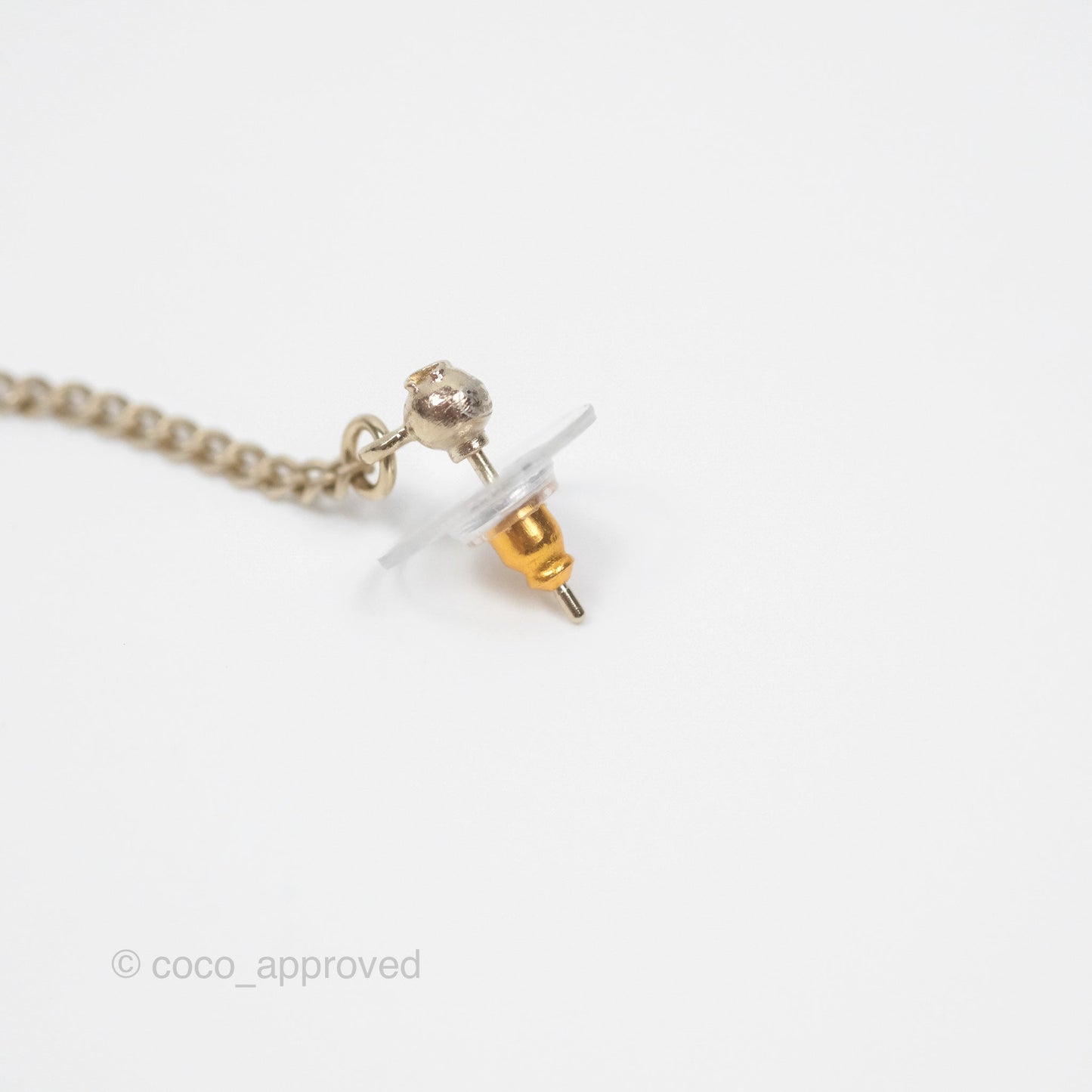 Chanel Crystal CC Long Drop Earrings Gold Tone 19A
