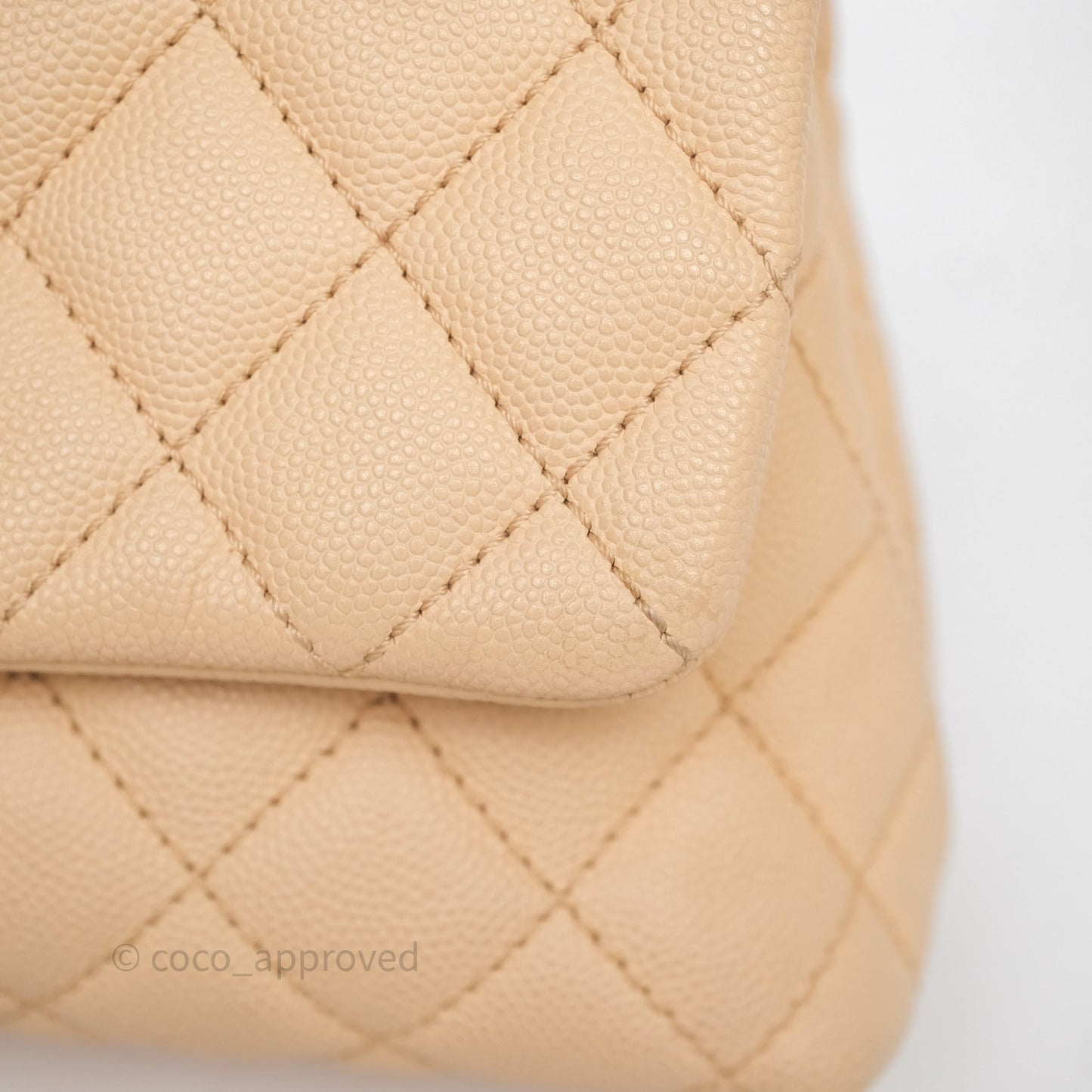 Chanel Small Coco Handle Quilted Beige Caviar Aged Gold Hardware