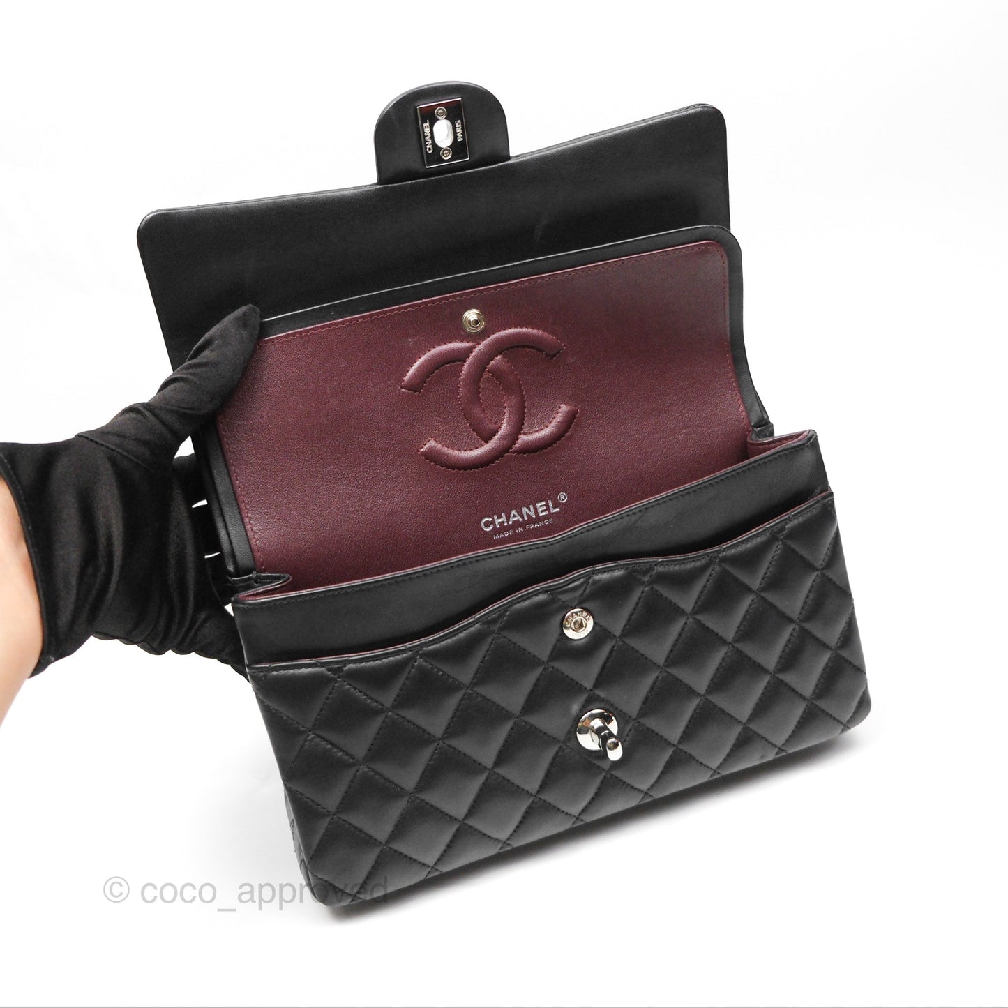 Chanel M/L Medium Classic Flap Quilted Black Lambskin Silver Hardware
