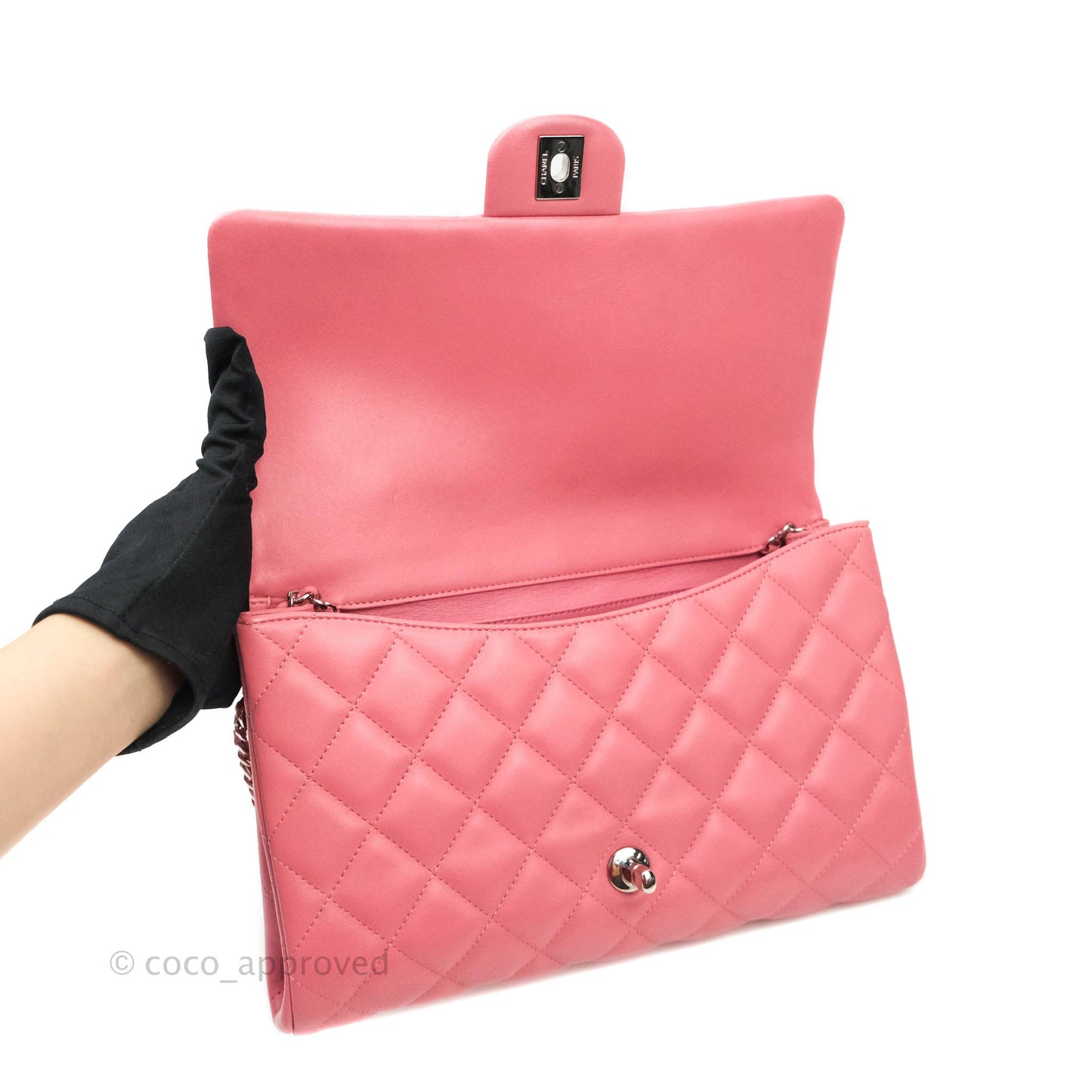 Chanel Quilted Clutch with Chain Lambskin Pink Silver Hardware