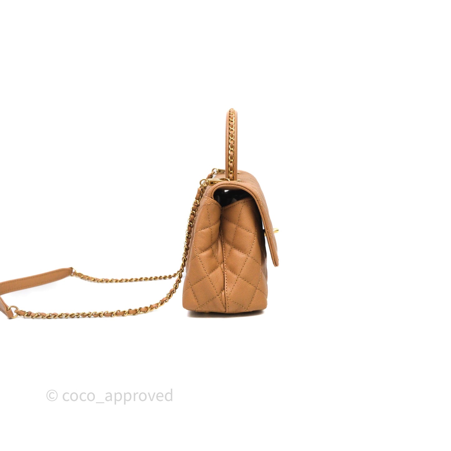 Chanel Small Coco Handle with Chain Handle Beige Caviar Aged Gold Hardware 23P