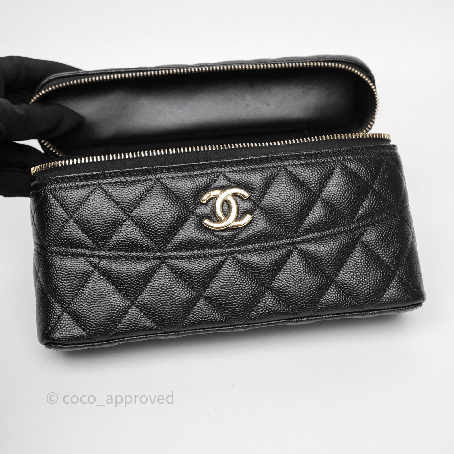 Chanel Top Handle Long Vanity with Chain Black Caviar Gold Hardware 25C