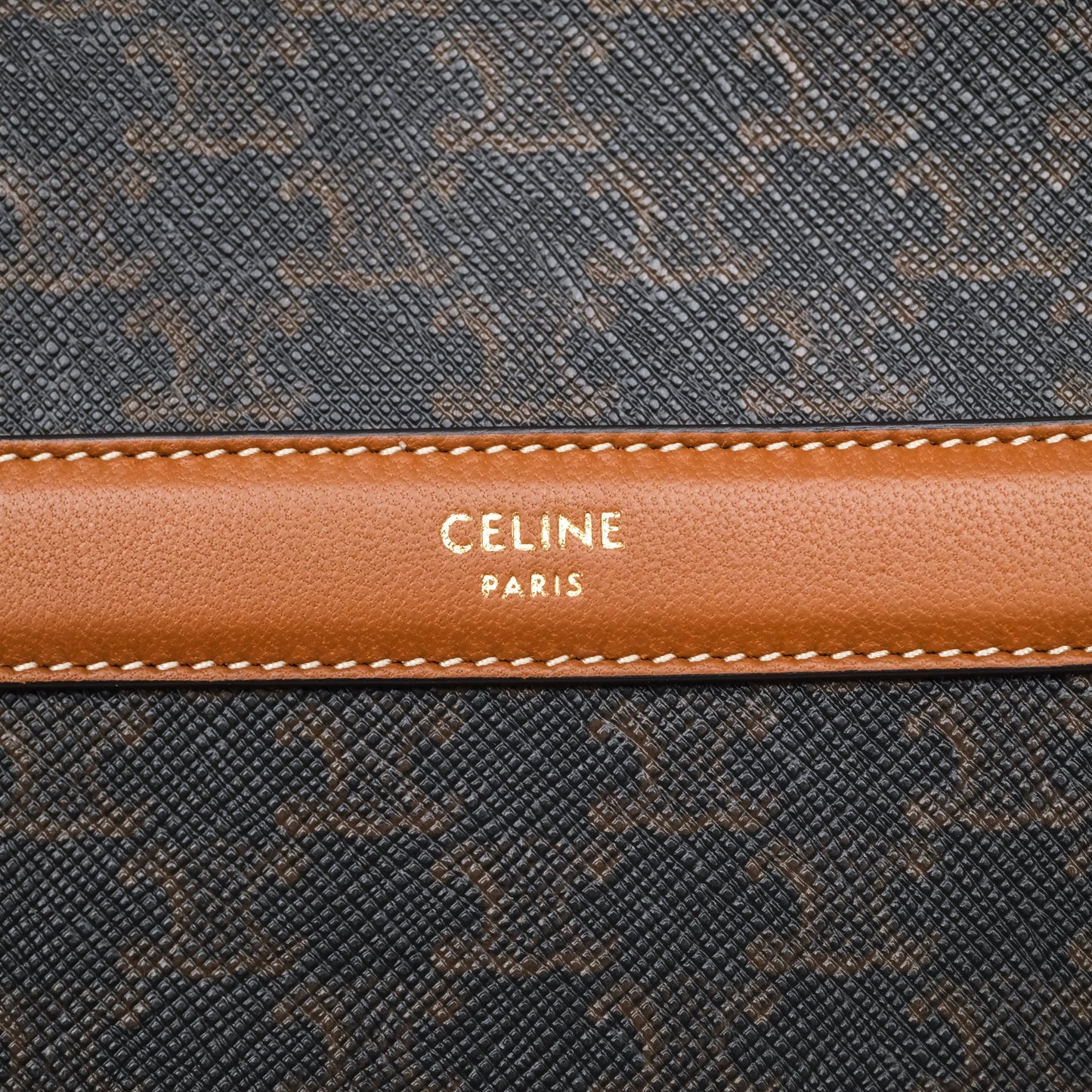 Celine Round Purse on Strap Triomphe Canvas Tan